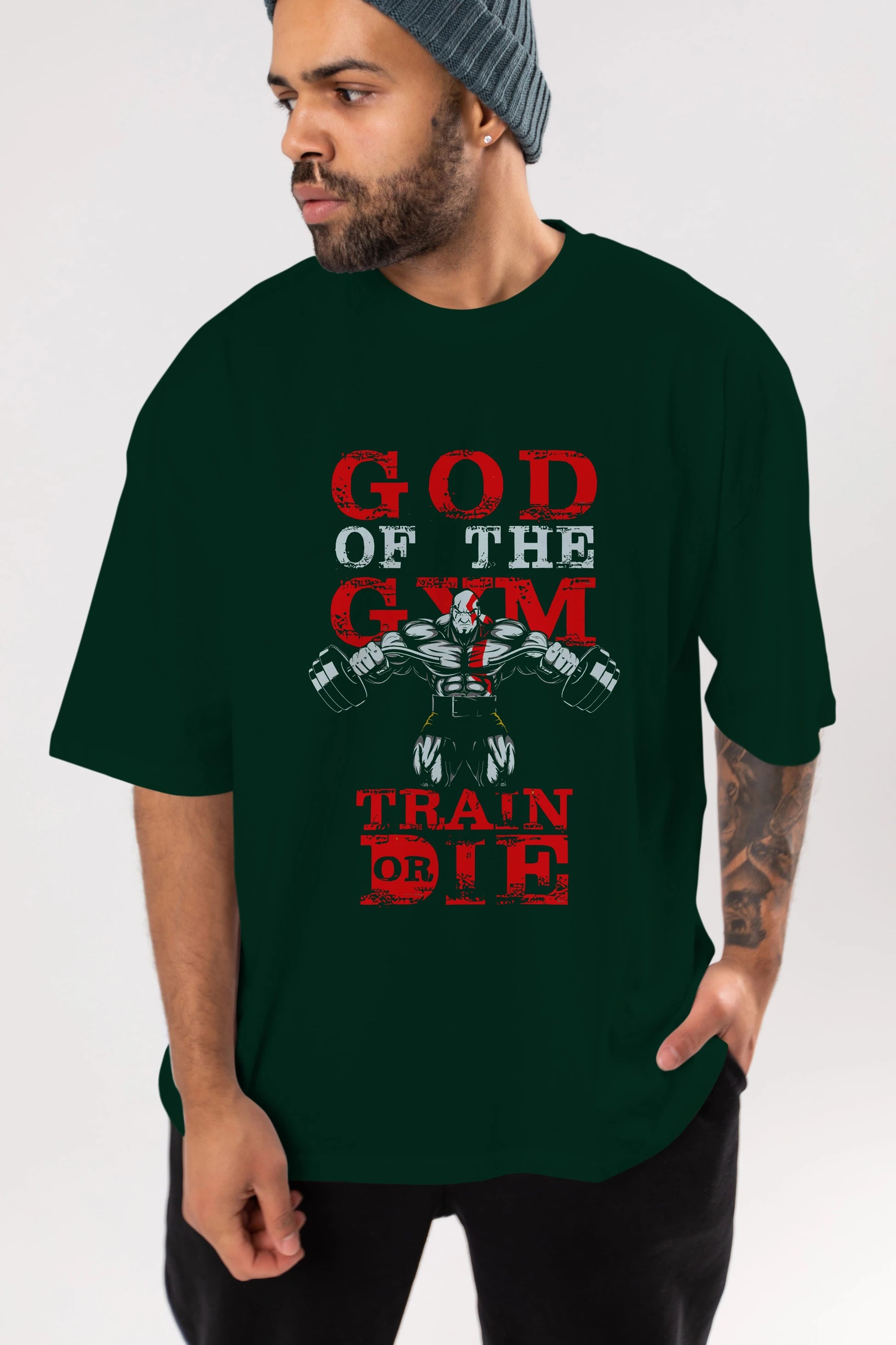 God of The GYM Ön Baskılı Oversize t-shirt Erkek Kadın Unisex %100 Pamuk Bisiklet Yaka tişort