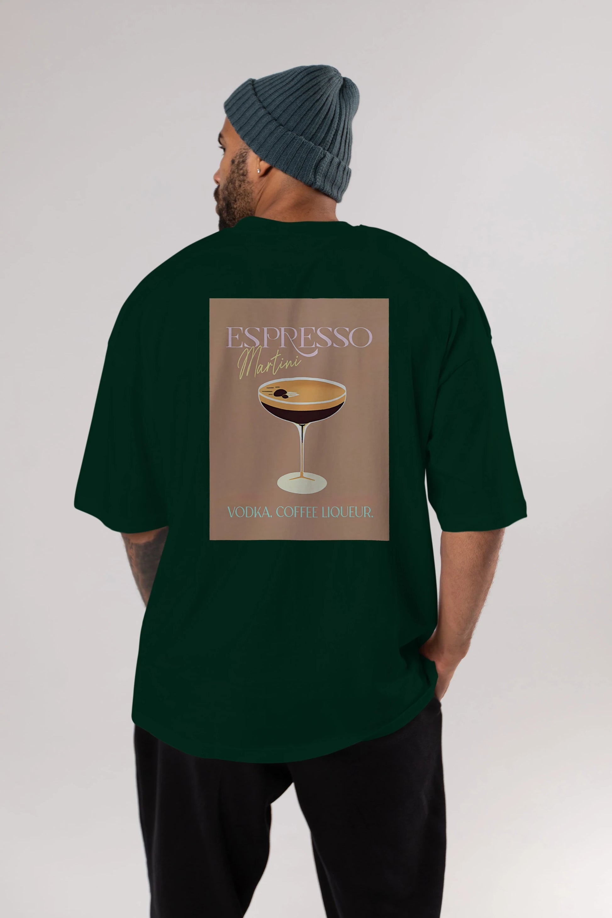 Espresso Martini Cocktail Arka Baskılı Oversize t-shirt Erkek Kadın Unisex %100 Pamuk Bisiklet Yaka tişort