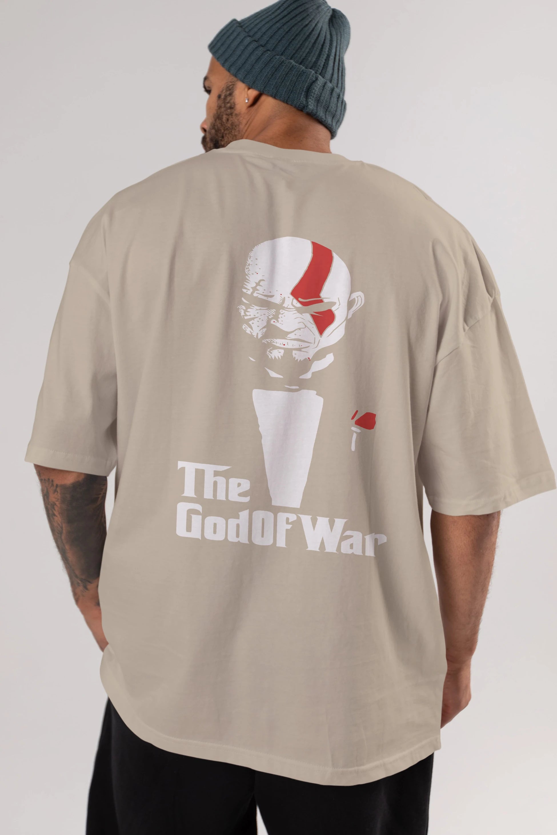 The God of War Arka Baskılı Oversize t-shirt Erkek Kadın Unisex %100 Pamuk Bisiklet Yaka tişort