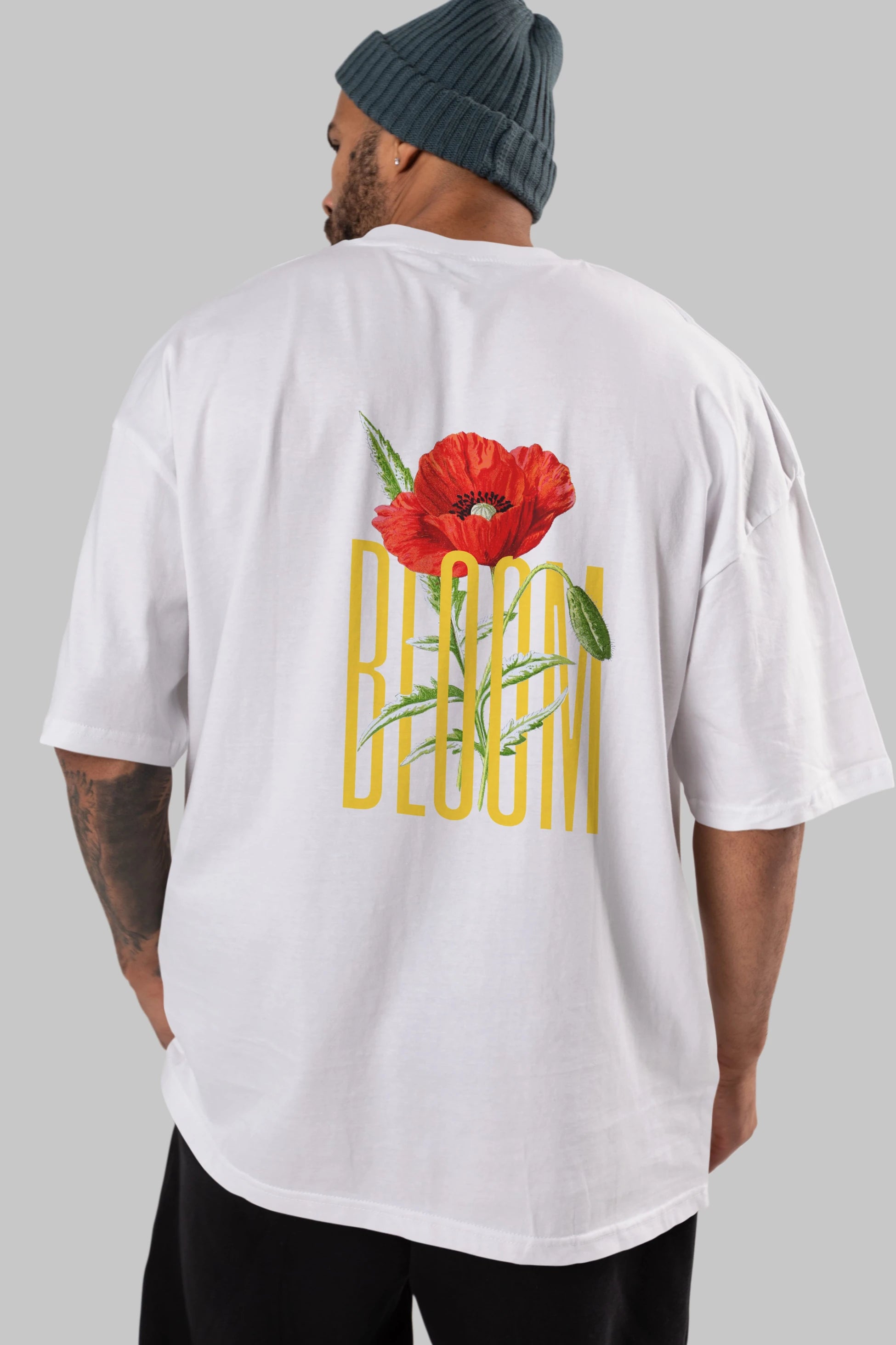 Bloom Flower Arka Baskılı Oversize t-shirt Erkek Kadın Unisex