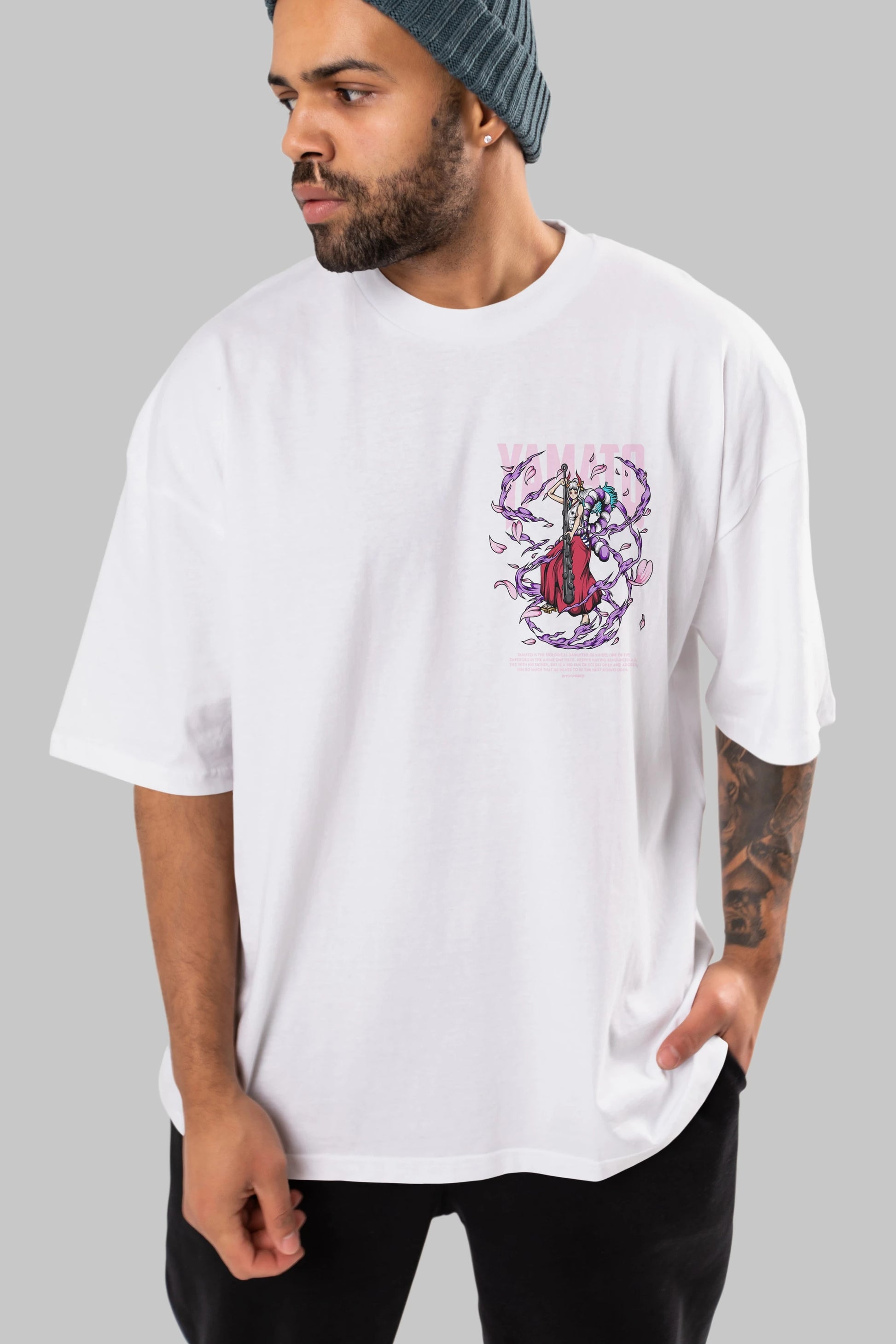 Yamato Ön Sol Baskılı Oversize t-shirt Erkek Kadın Unisex %100 Pamuk Bisiklet Yaka tişort