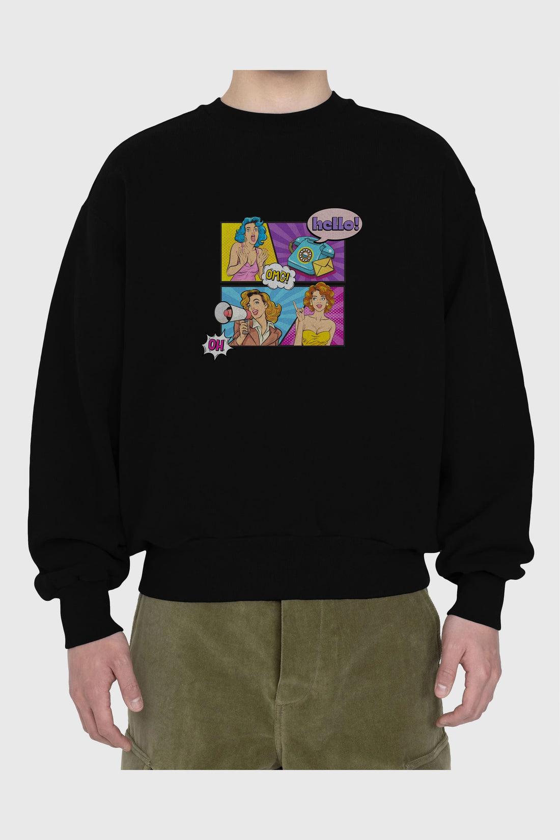 Hello OMG Ön Baskılı Oversize Sweatshirt Erkek Kadın Unisex