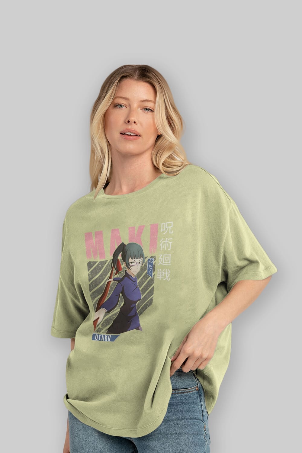 Maki Zenin CHAINSAWMAN Anime Ön Baskılı Oversize t-shirt %100 pamuk Erkek Kadın Unisex