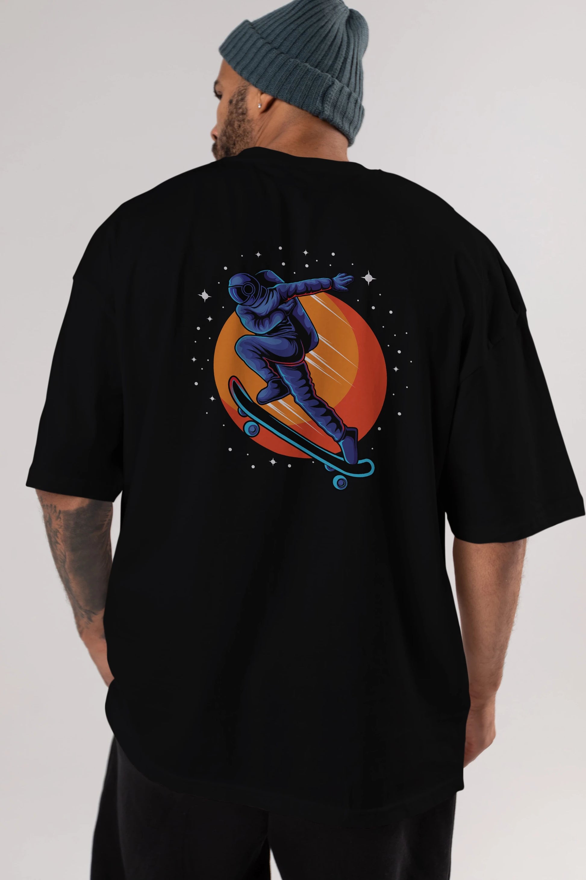 Astroskate Run Arka Baskılı Oversize t-shirt Erkek Kadın Unisex