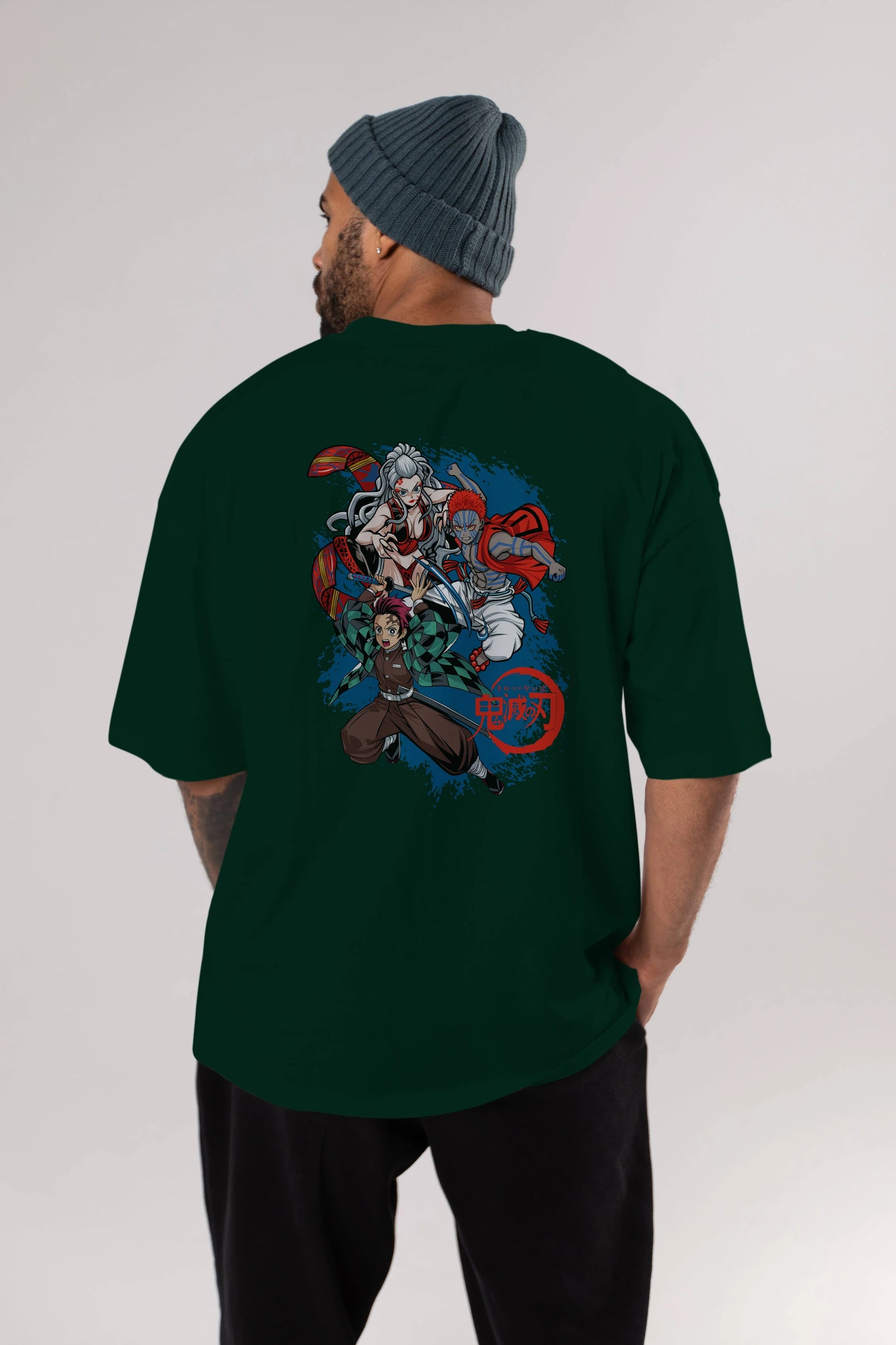 TANJIRO ,AKAZA,DAKI Anime Arka Baskılı Oversize t-shirt Erkek Kadın Unisex