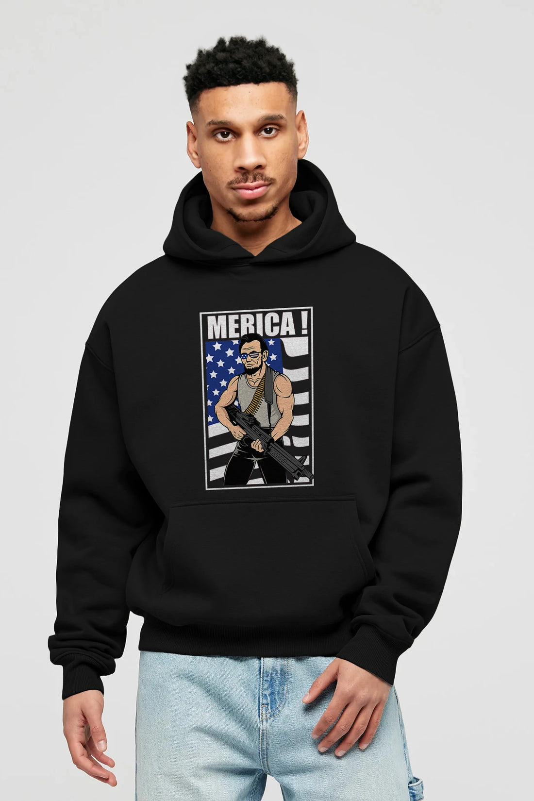 Lincoln Rambo Ön Baskılı Hoodie Oversize Kapüşonlu Sweatshirt Erkek Kadın Unisex