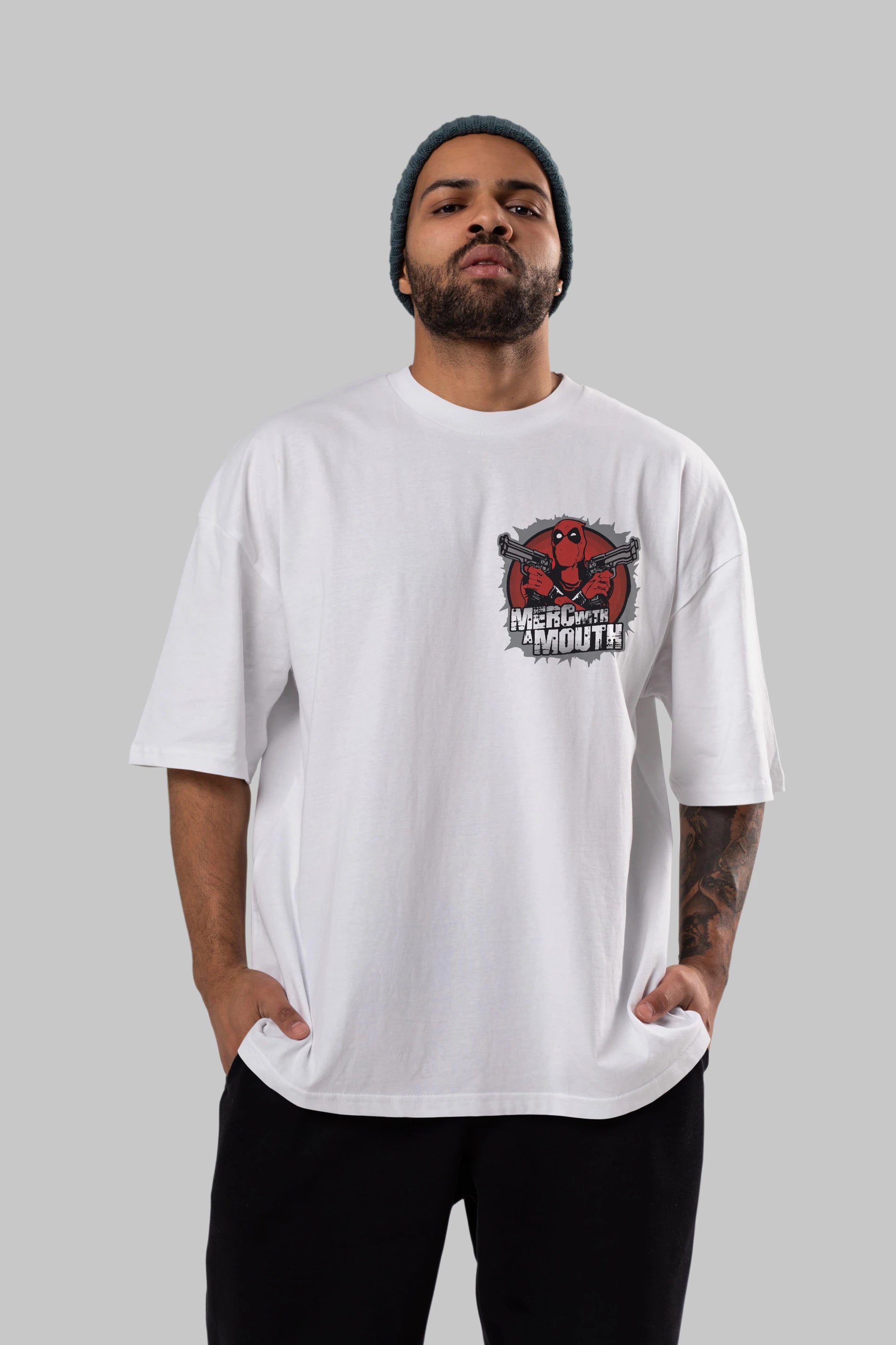 Deadpool (13) Ön Sol Baskılı Oversize t-shirt Erkek Kadın Unisex %100 Pamuk Bisiklet Yaka tişort