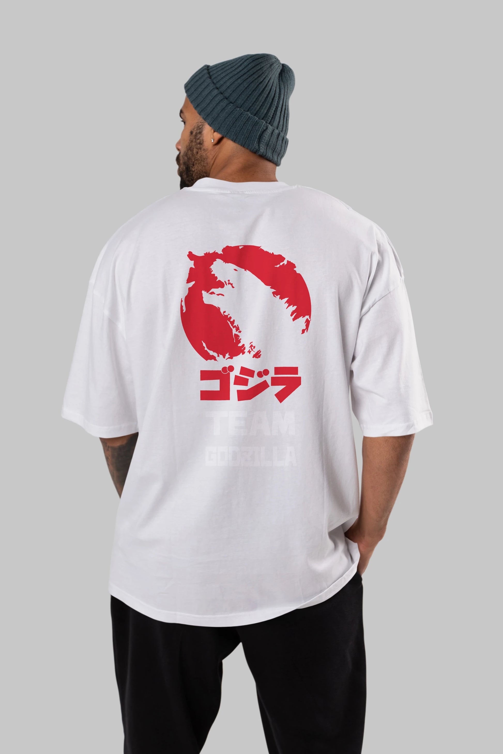 Team Godzilla Arka Baskılı Oversize t-shirt Erkek Kadın Unisex %100 Pamuk Bisiklet Yaka tişort
