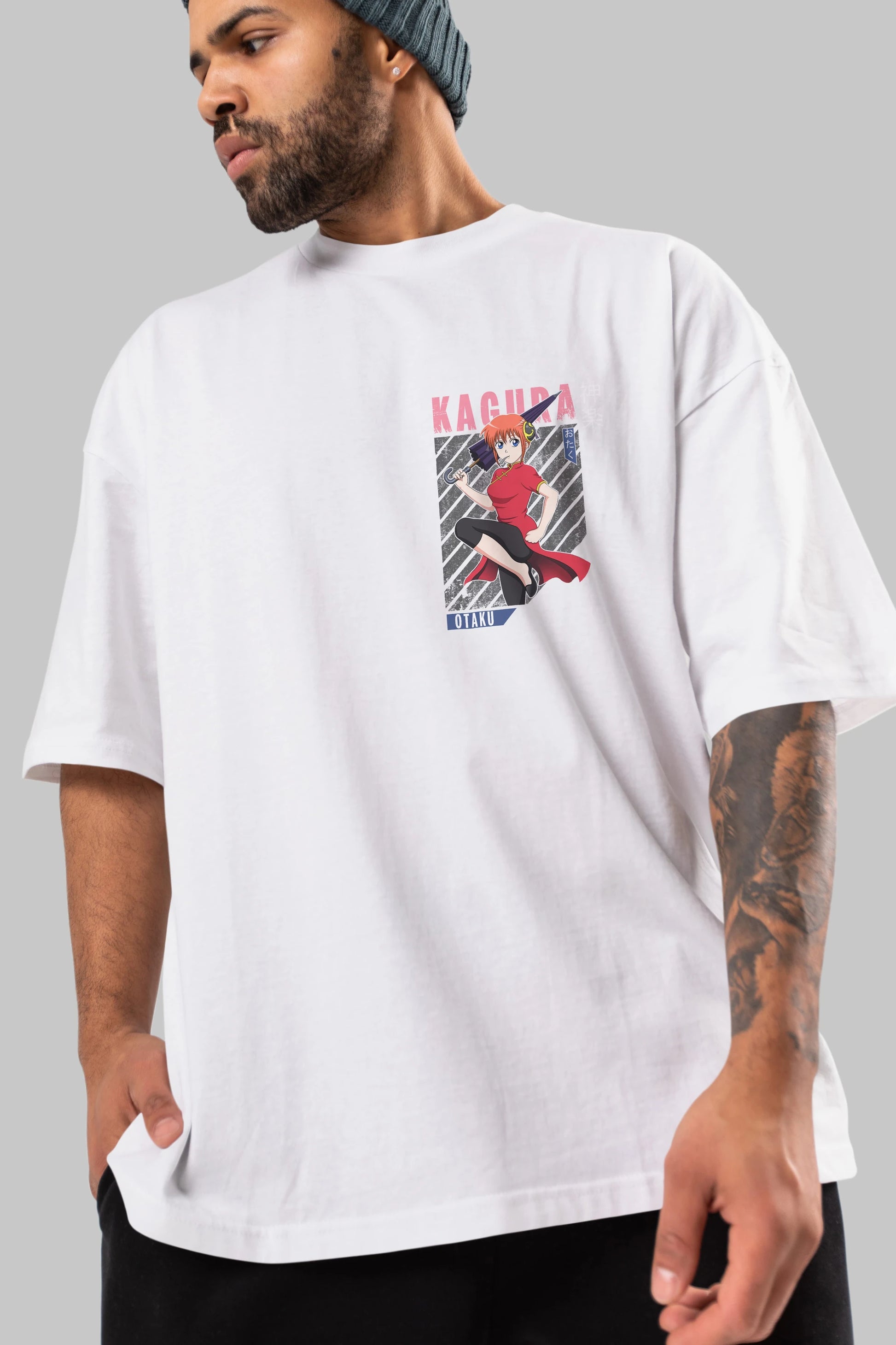 Kagura GINTAMA 1 Ön Sol Baskılı Oversize t-shirt Erkek Kadın Unisex %100 Pamuk Bisiklet Yaka tişort