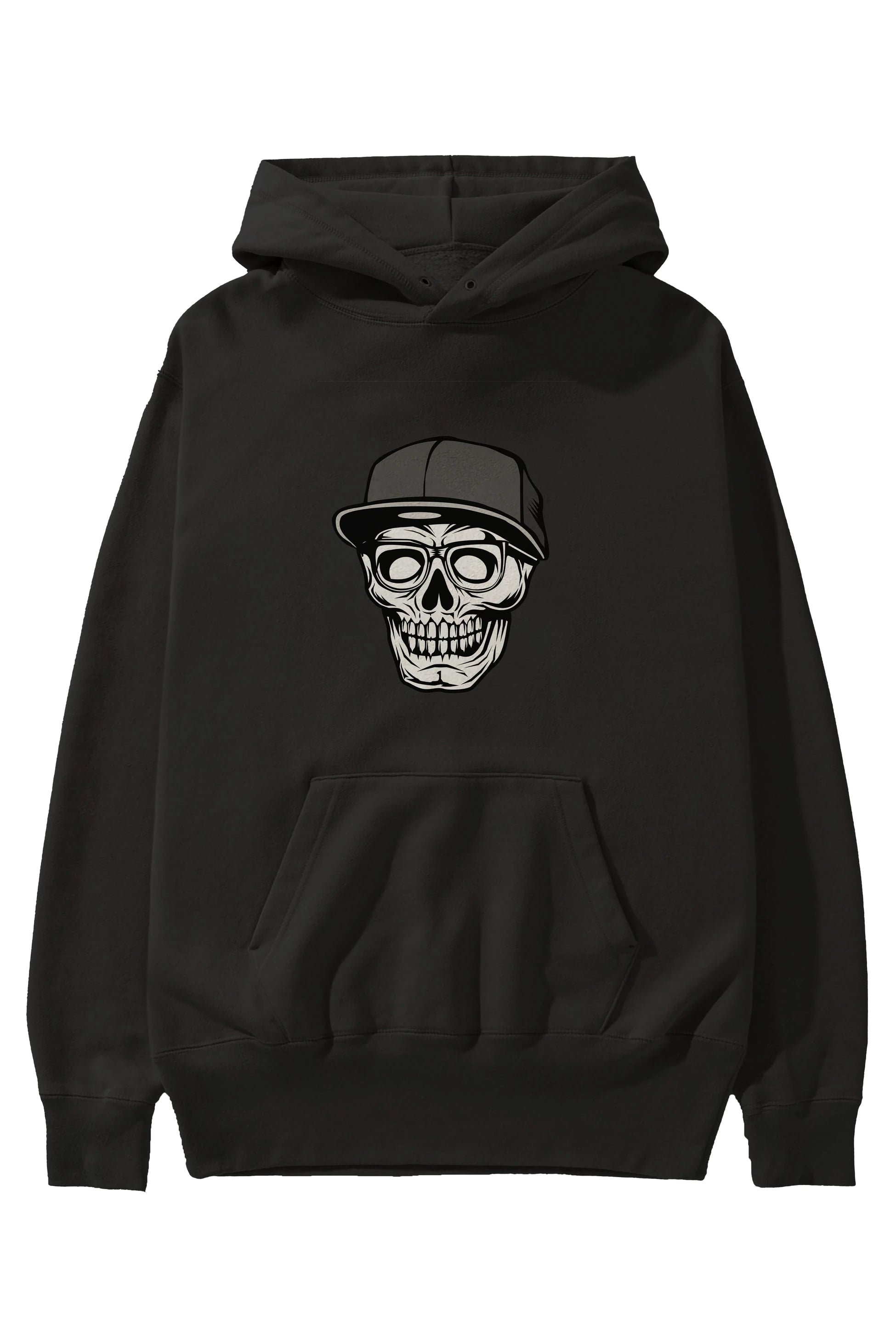 Skull With Hat Ön Baskılı Hoodie Oversize Kapüşonlu Sweatshirt Erkek Kadın Unisex