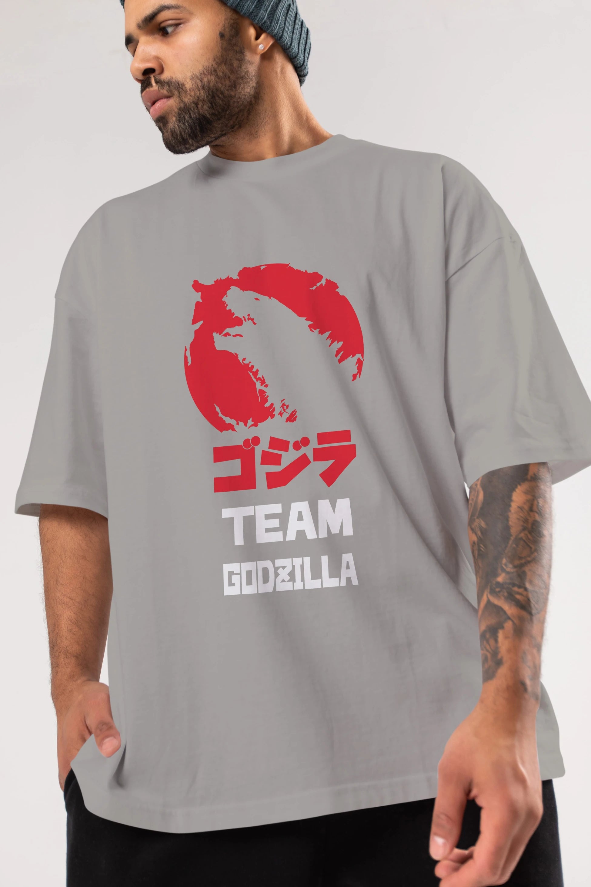 Team Godzilla Ön Baskılı Oversize t-shirt Erkek Kadın Unisex %100 Pamuk Bisiklet Yaka tişort