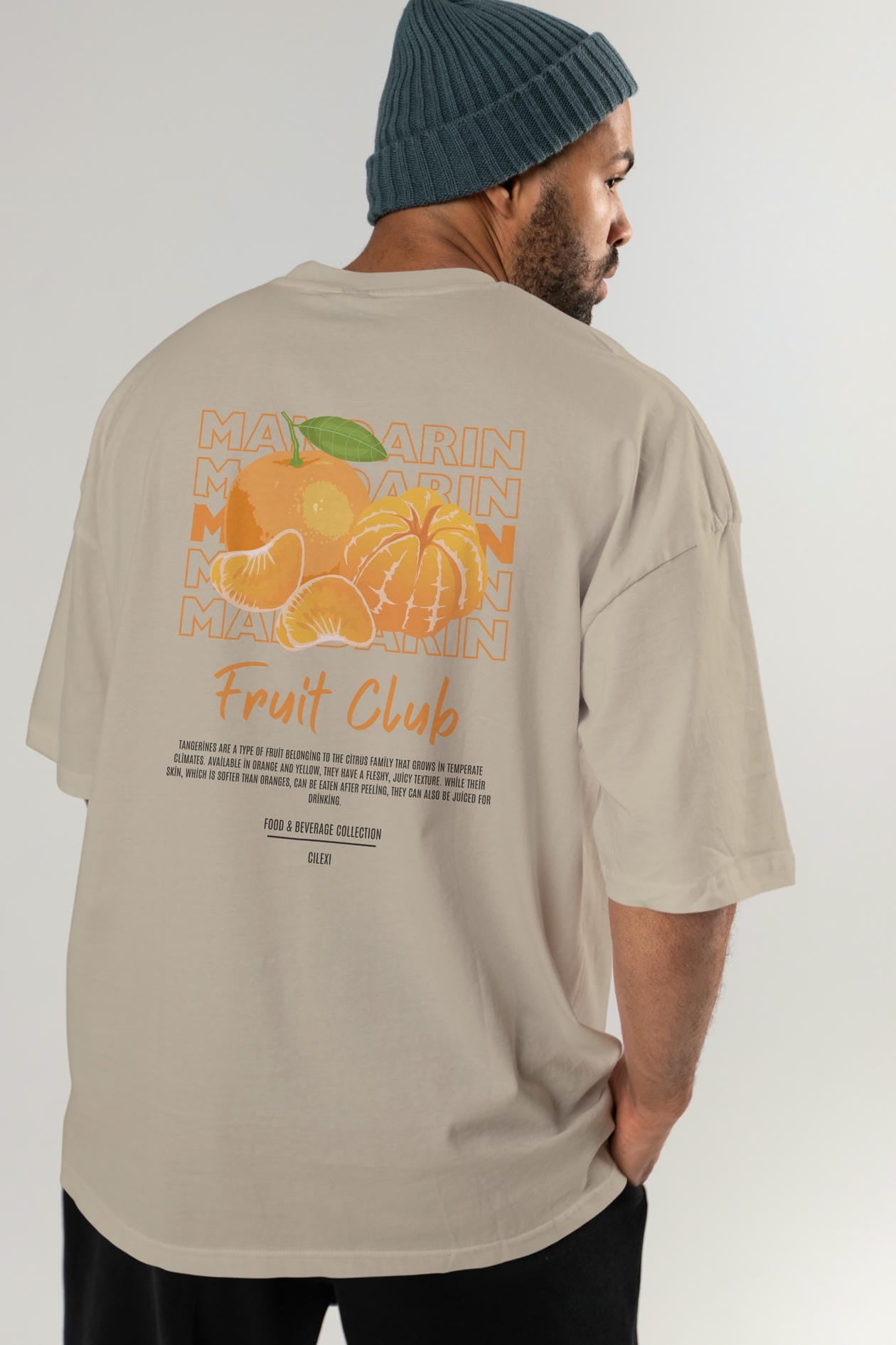 Mandarin Arka Baskılı Oversize t-shirt Erkek Kadın Pamuk Bisiklet Yaka tişort