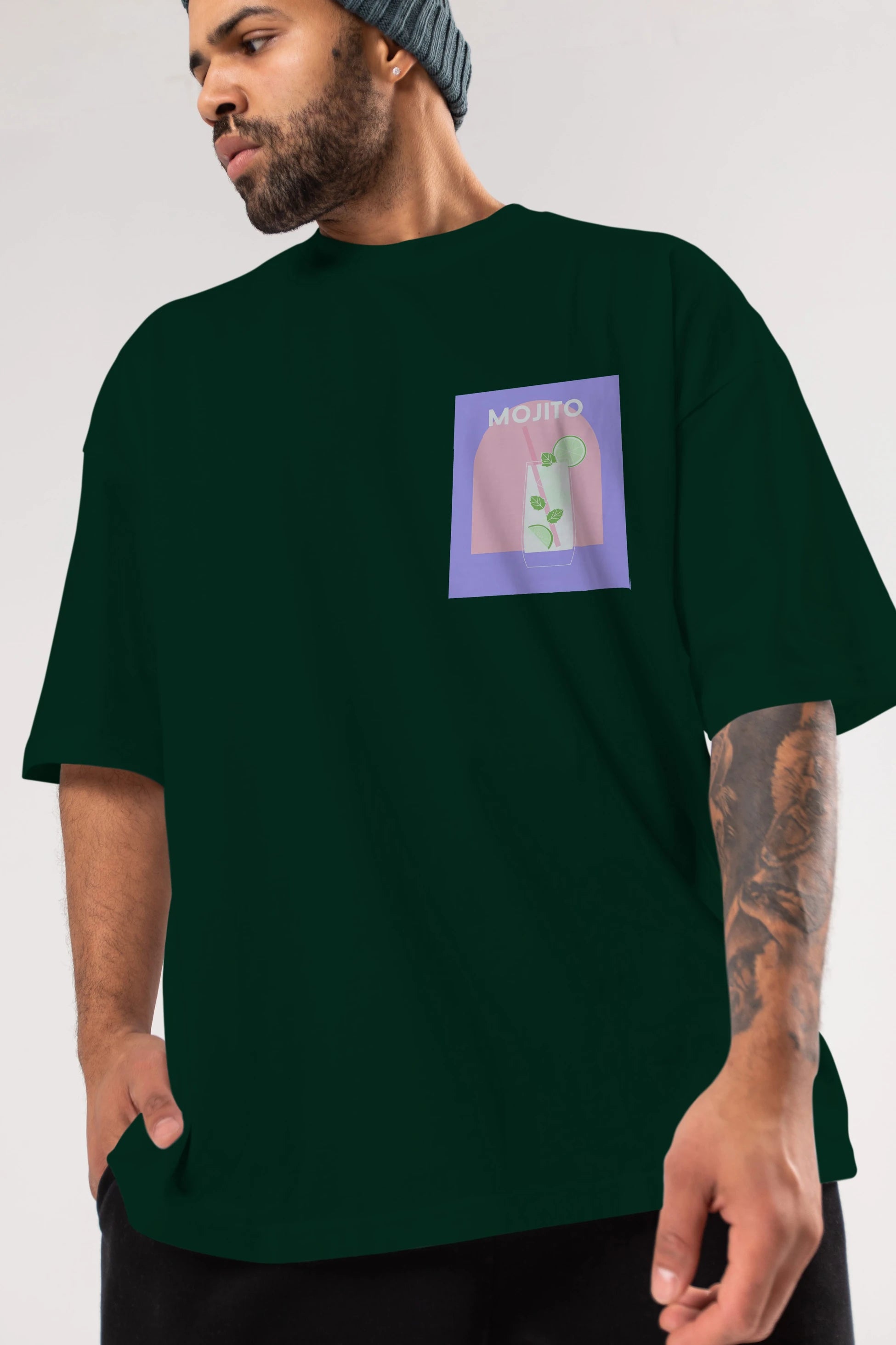 Mojito 2 Ön Sol Baskılı Oversize t-shirt Erkek Kadın Unisex %100 Pamuk Bisiklet Yaka tişort