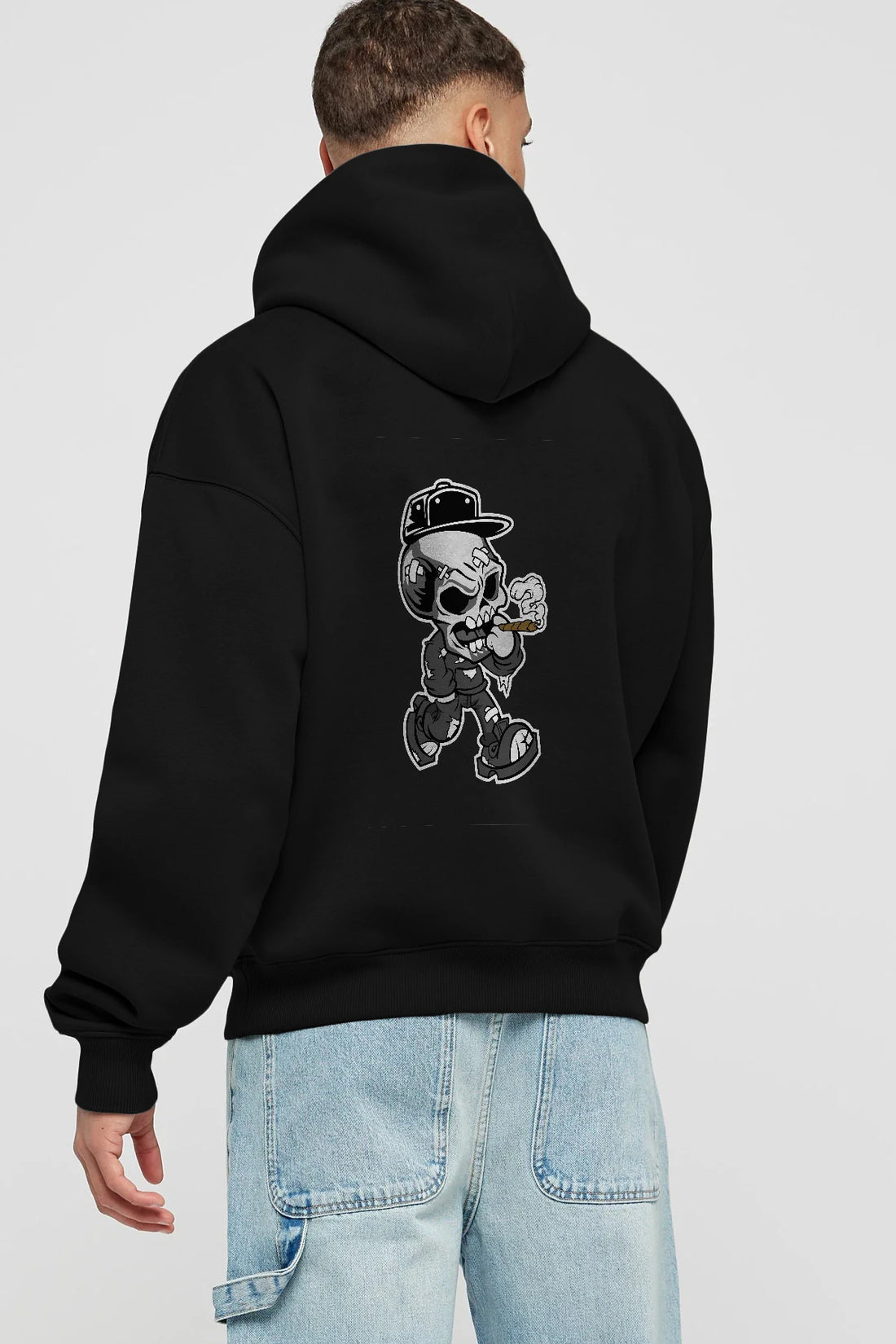 Skull Smoker Arka Baskılı Hoodie Oversize Kapüşonlu Sweatshirt Erkek Kadın Unisex