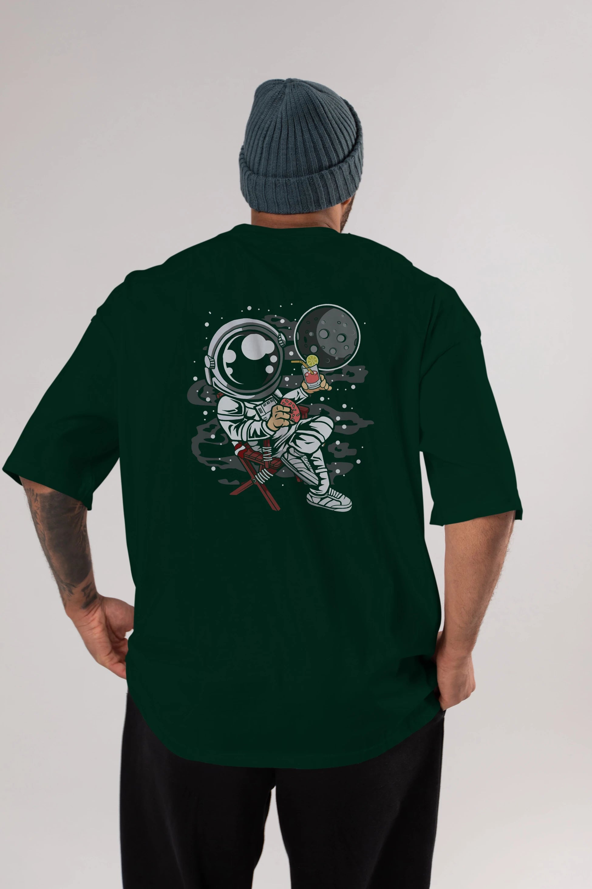 Holiday Astronaut Arka Baskılı Oversize t-shirt Erkek Kadın Unisex