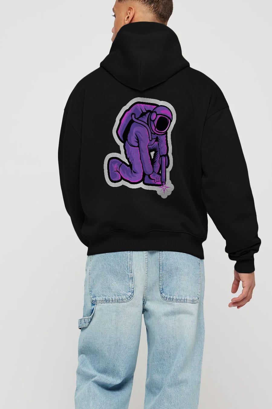 Welding in Space Sticker Arka Baskılı Hoodie Oversize Kapüşonlu Sweatshirt Erkek Kadın Unisex