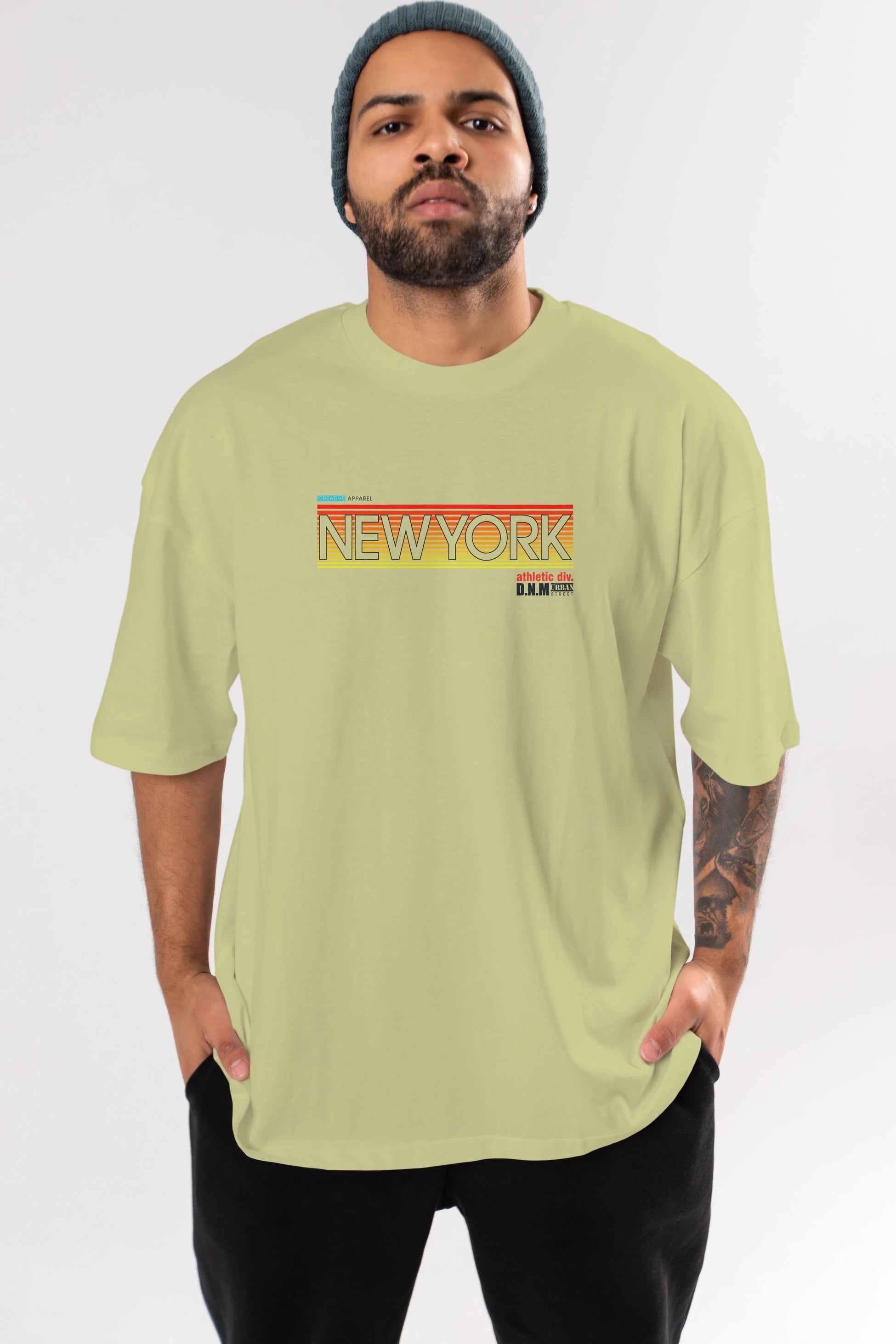 New York Denim Ön Baskılı Oversize t-shirt Erkek Kadın Unisex