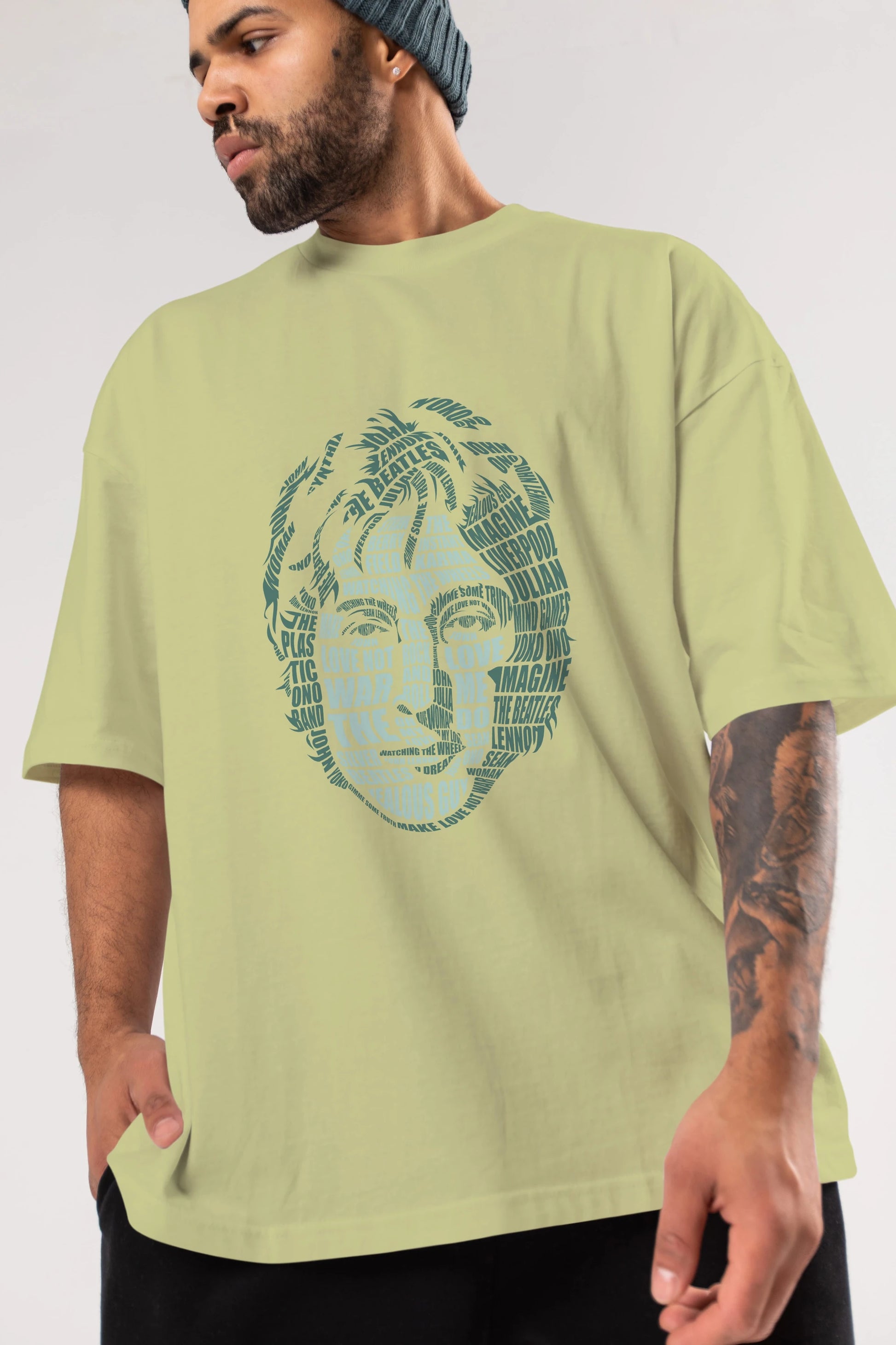 John Lennon Calligram Ön Baskılı Oversize t-shirt %100 pamuk Erkek Kadın Unisex