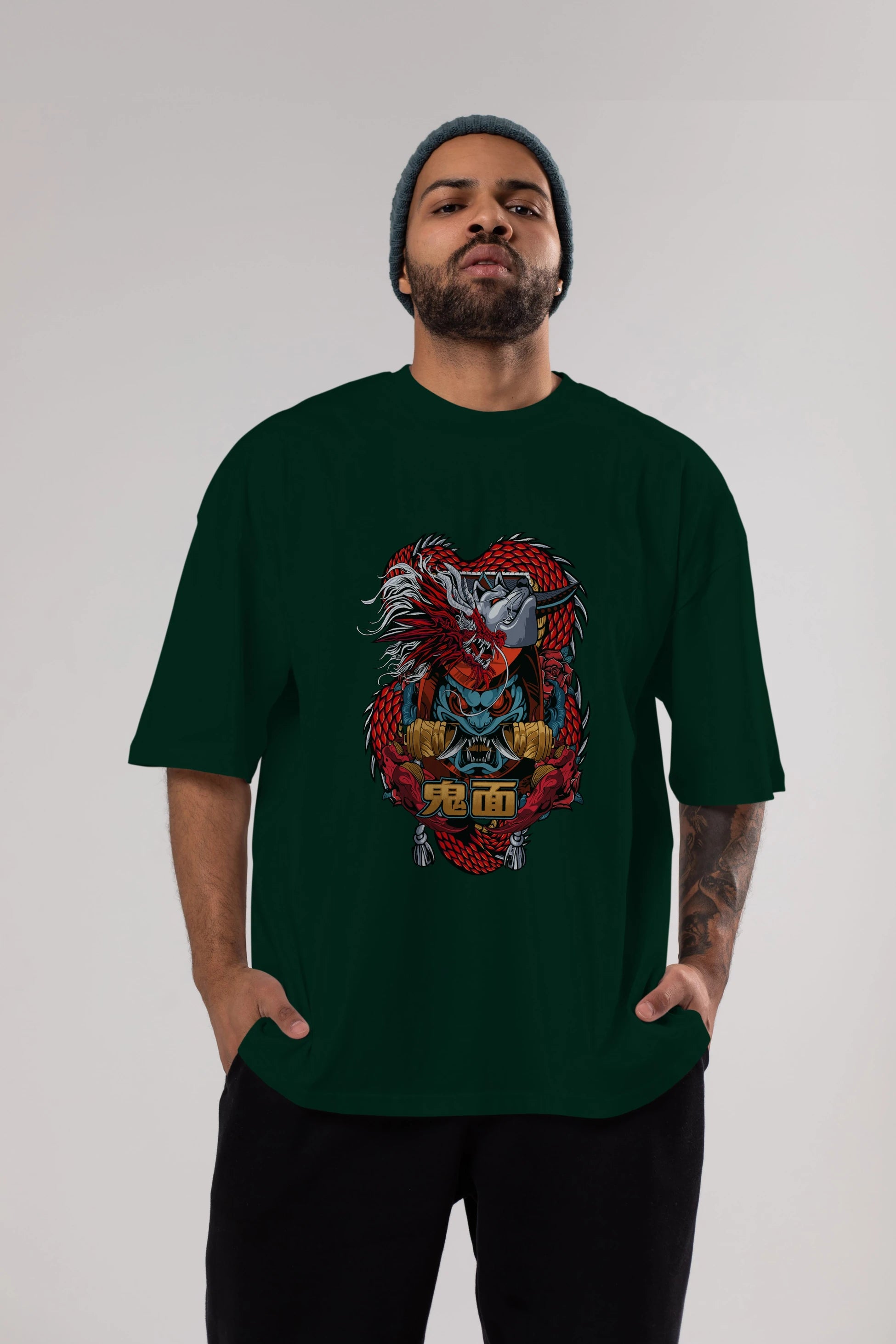 TRIBAL Anime Ön Baskılı Oversize t-shirt %100 pamuk Erkek Kadın Unisex
