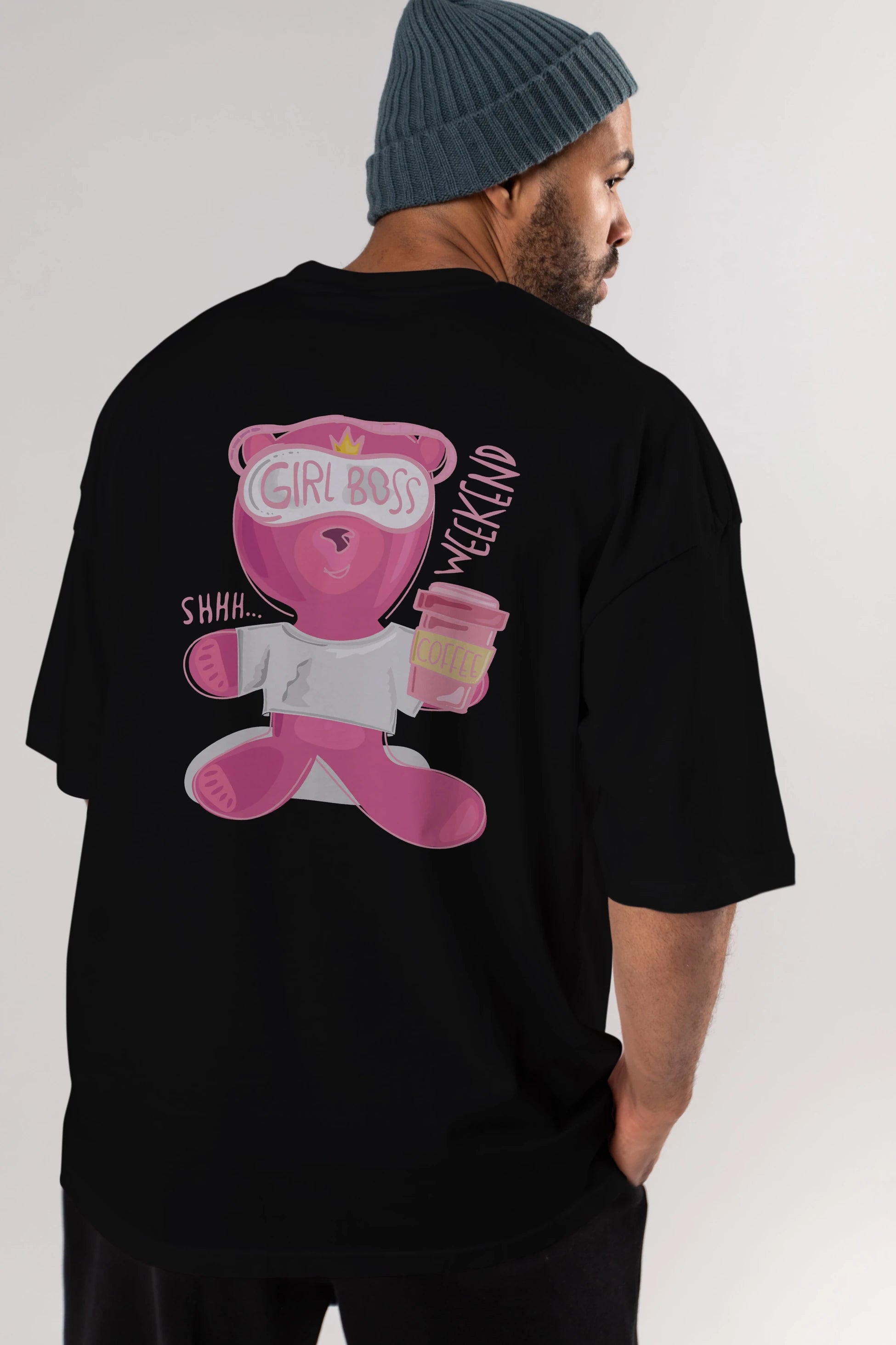 Girl Boss Bear Arka Baskılı Oversize t-shirt Erkek Kadın Unisex