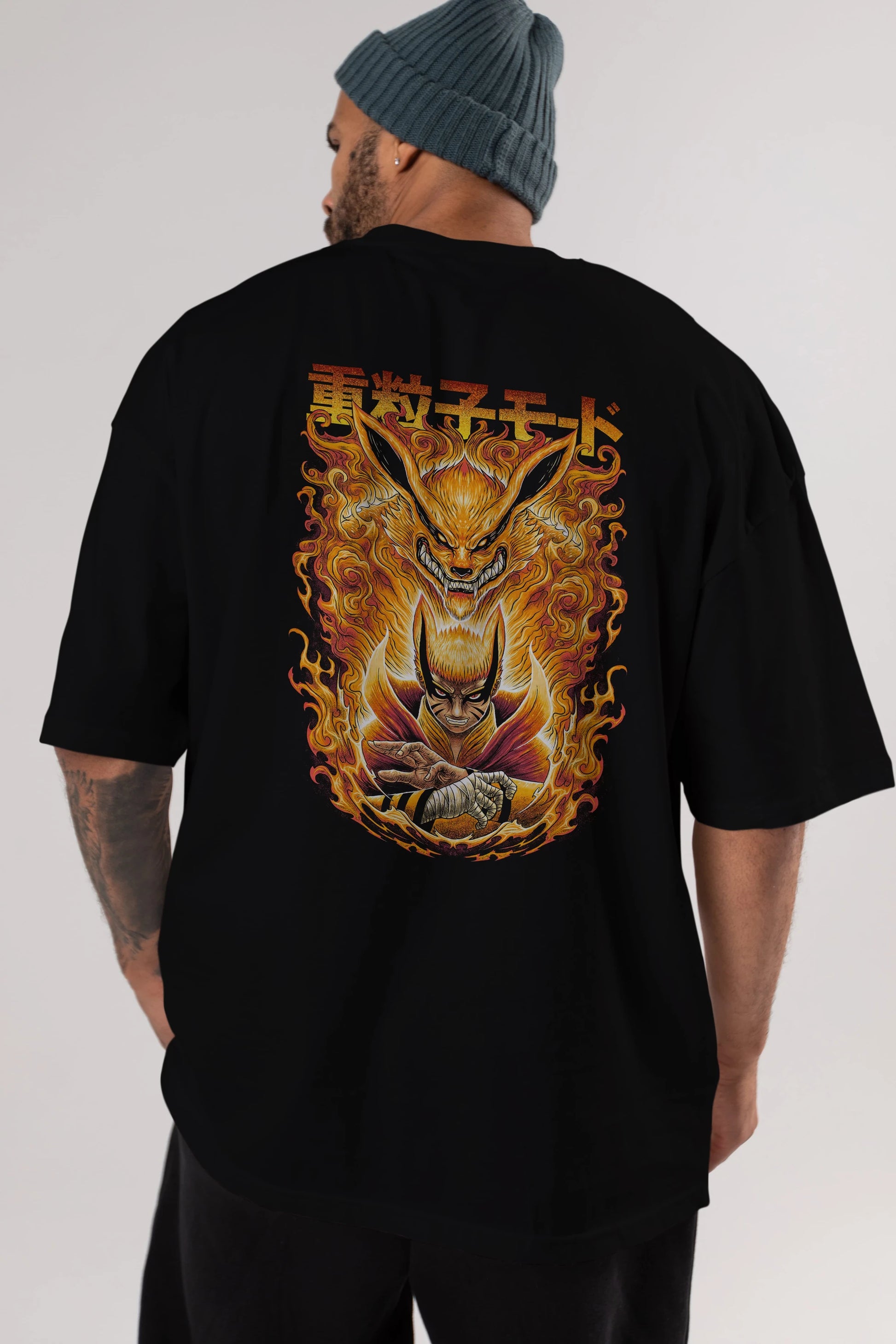 NARUTO KYUUBI 1 Anime Arka Baskılı Oversize t-shirt Erkek Kadın Unisex