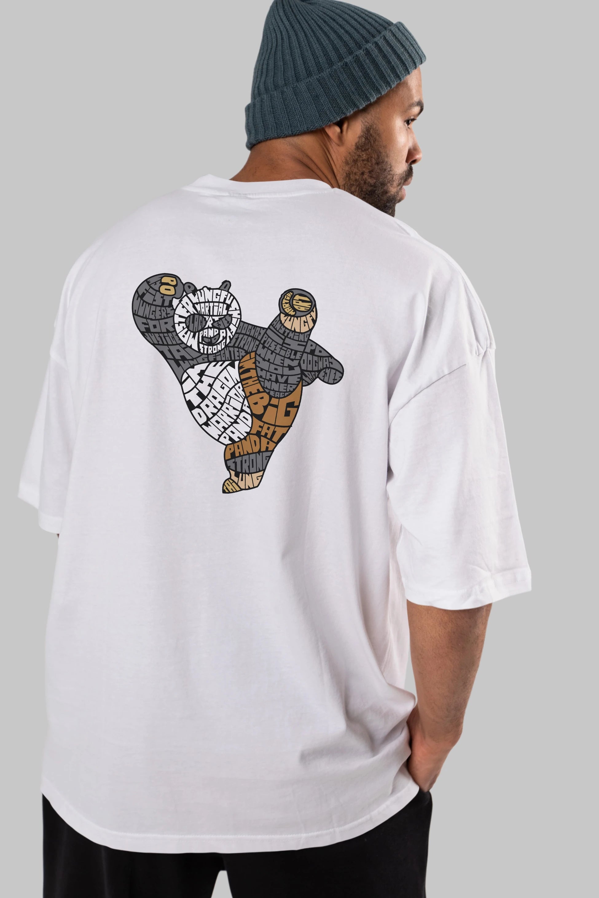Warrior Panda Arka Baskılı Oversize t-shirt %100 pamuk Erkek Kadın Unisex