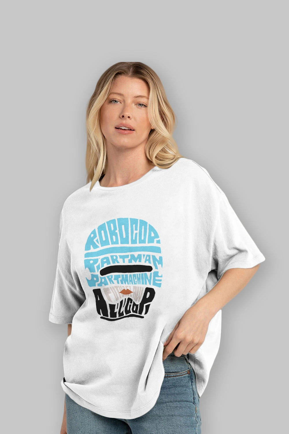 Robocop Ön Baskılı Oversize t-shirt %100 pamuk Erkek Kadın Unisex