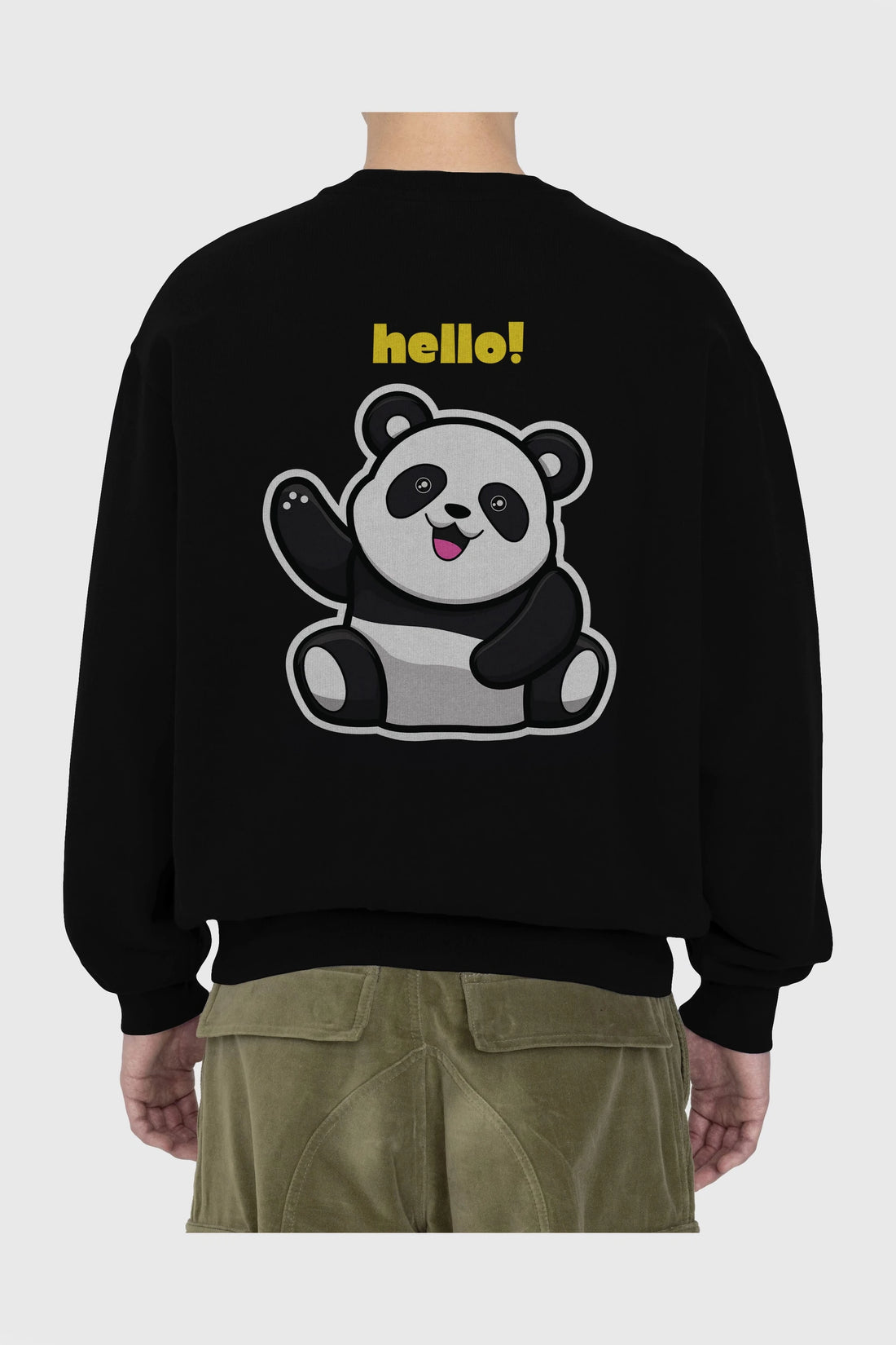Hello Panda Arka Baskılı Oversize Sweatshirt Erkek Kadın Unisex