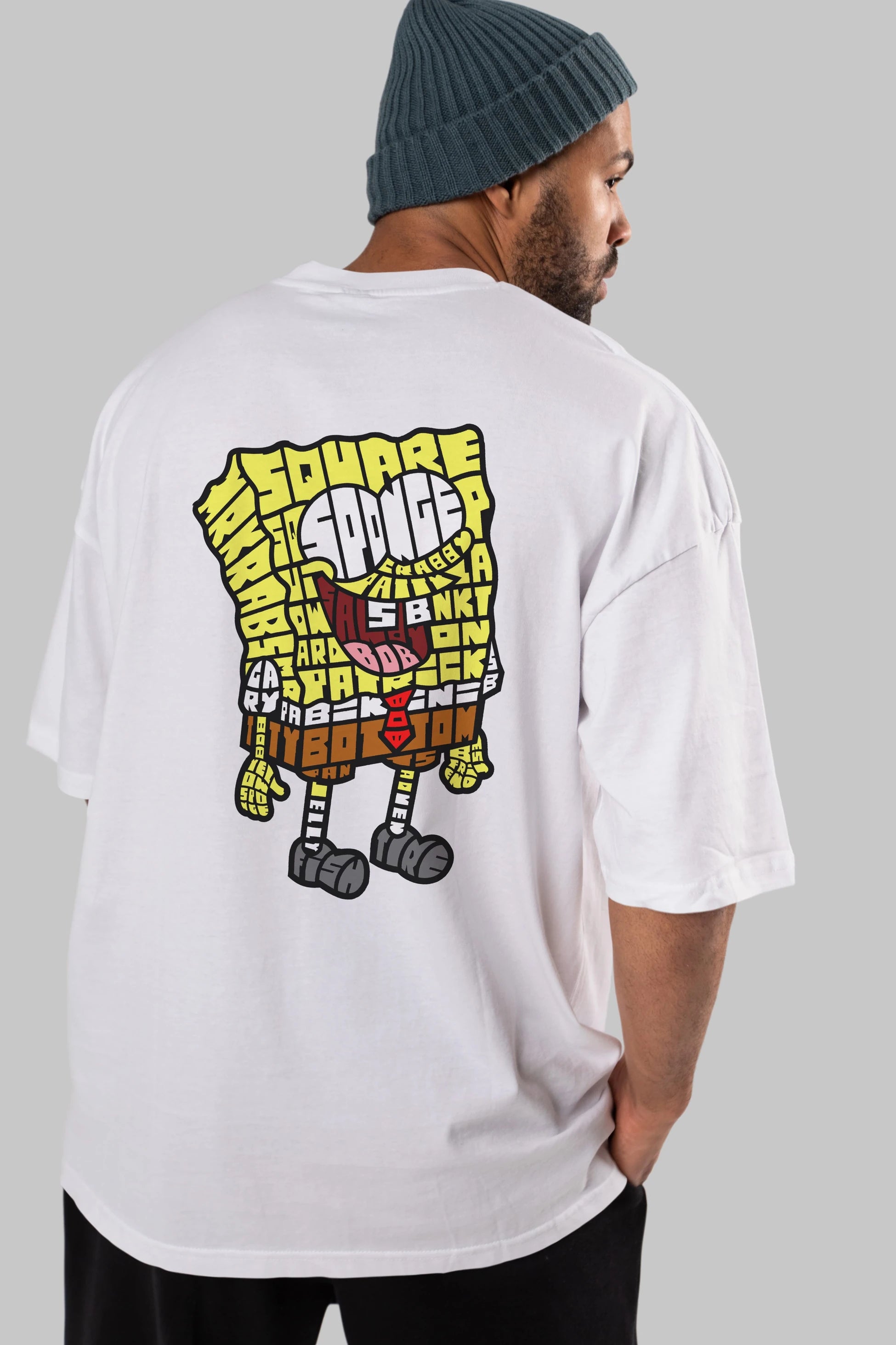 Yellow Sponge Arka Baskılı Oversize t-shirt %100 pamuk Erkek Kadın Unisex