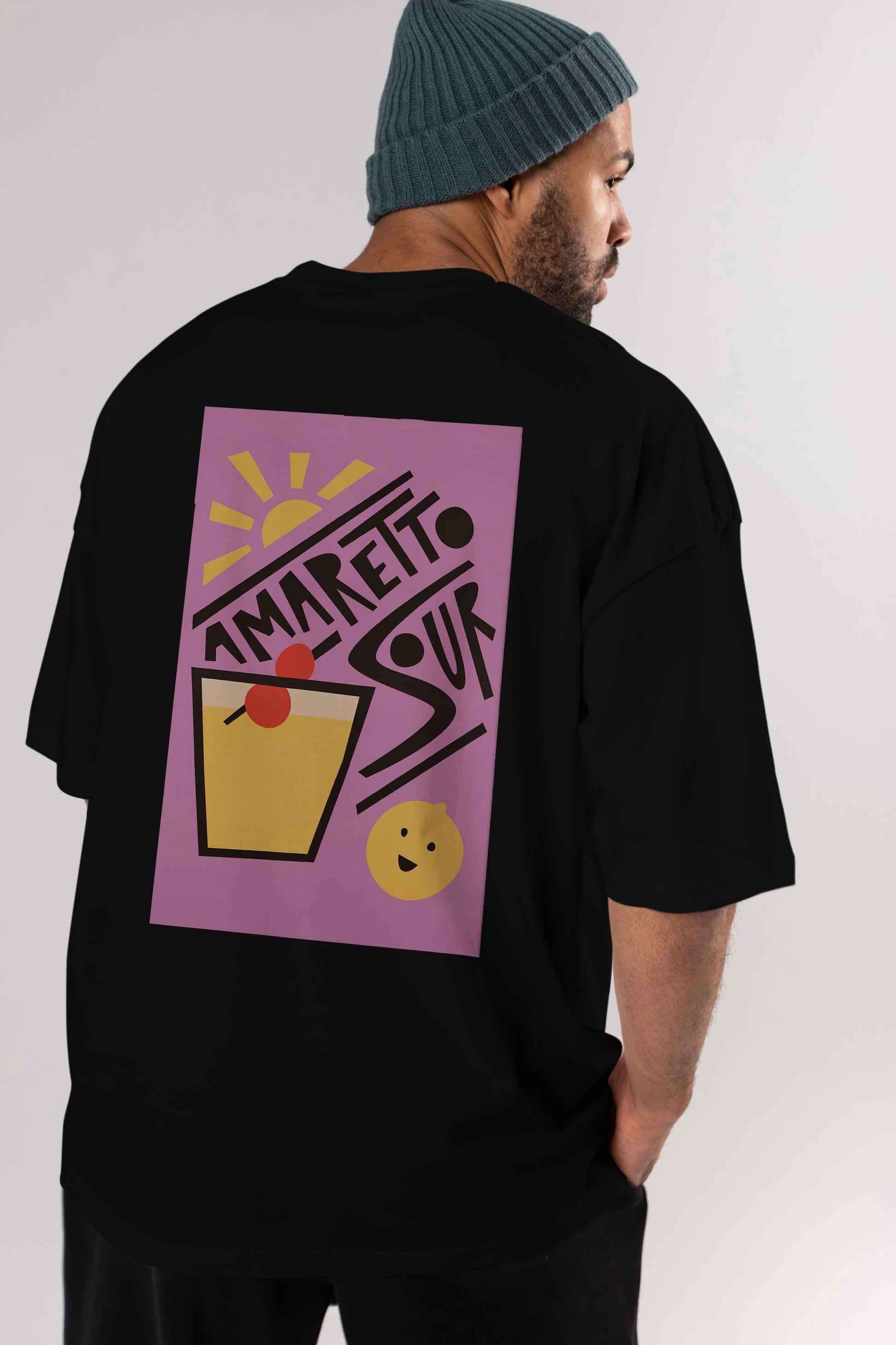 Amaretto Sour Arka Baskılı Oversize t-shirt Erkek Kadın Unisex %100 Pamuk Bisiklet Yaka tişort