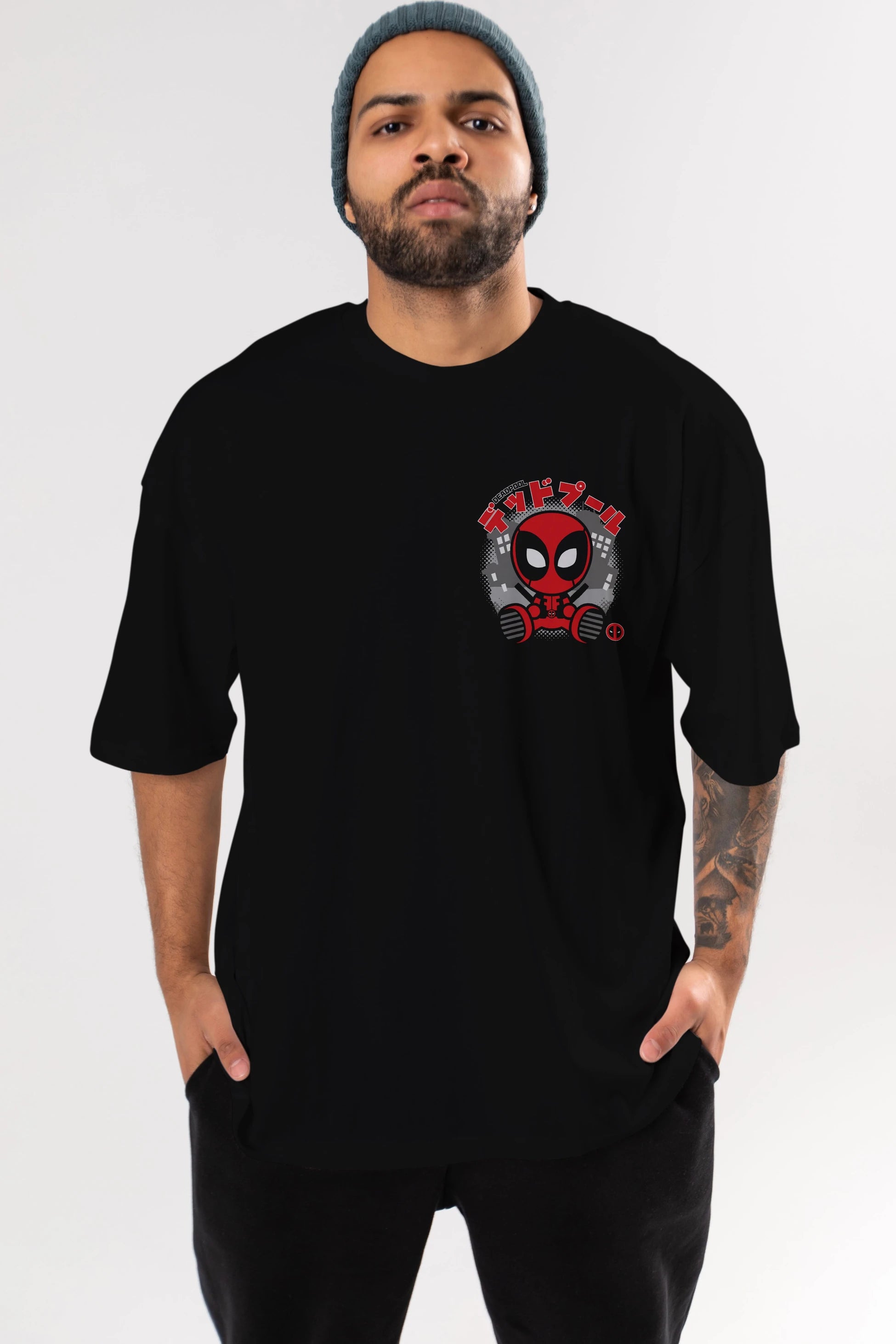 Deadpool (15) Ön Sol Baskılı Oversize t-shirt Erkek Kadın Unisex %100 Pamuk Bisiklet Yaka tişort
