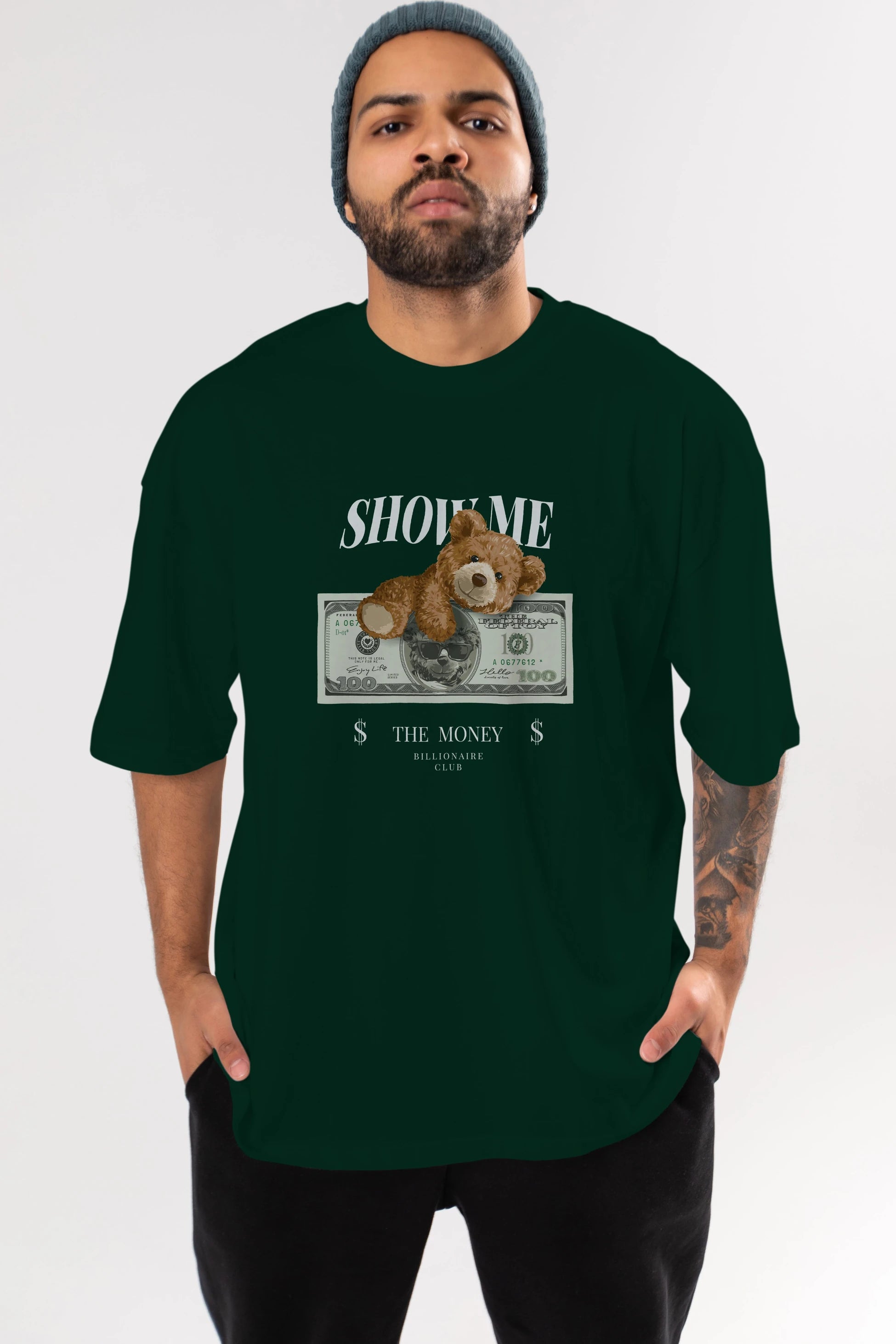 Teddy Bear The Money Ön Baskılı Oversize t-shirt Erkek Kadın Unisex %100 Pamuk
