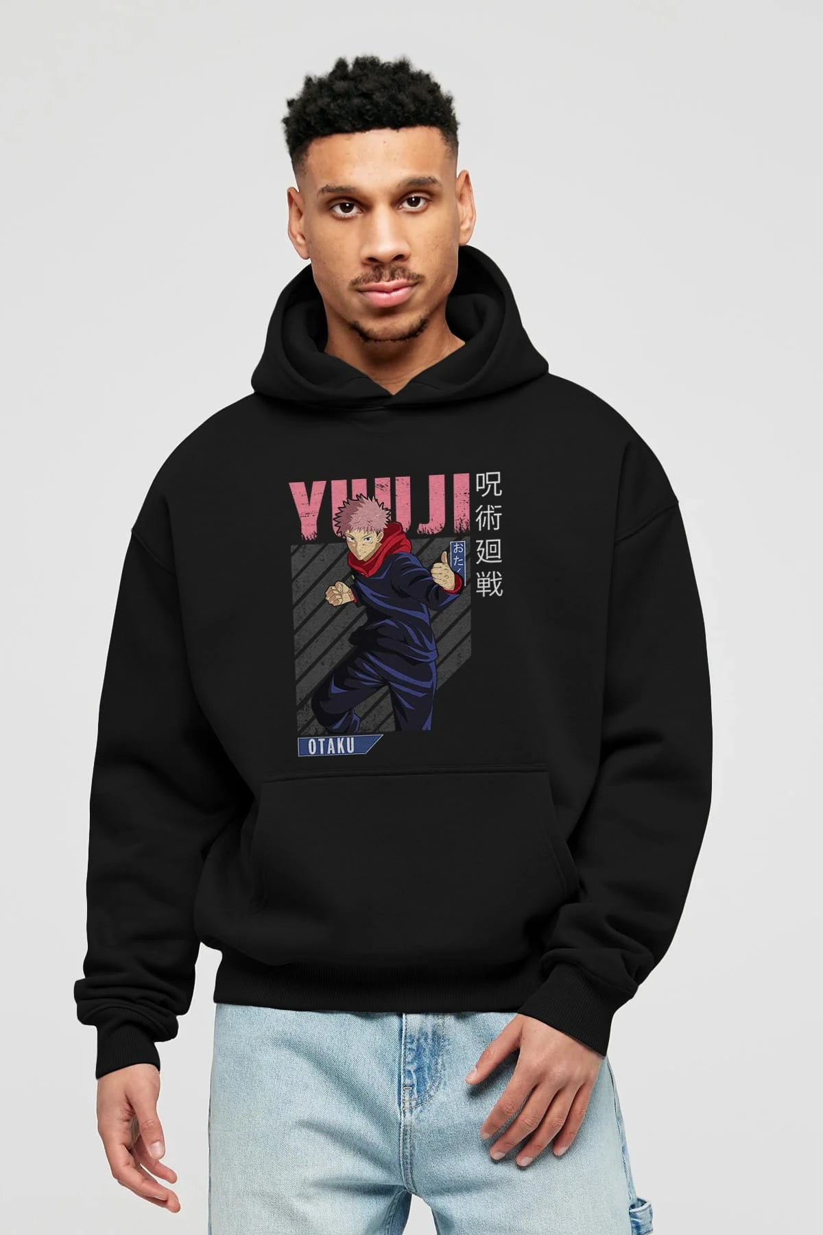 Yuuji Itadori Anime Ön Baskılı Hoodie Oversize Kapüşonlu Sweatshirt Erkek Kadın Unisex