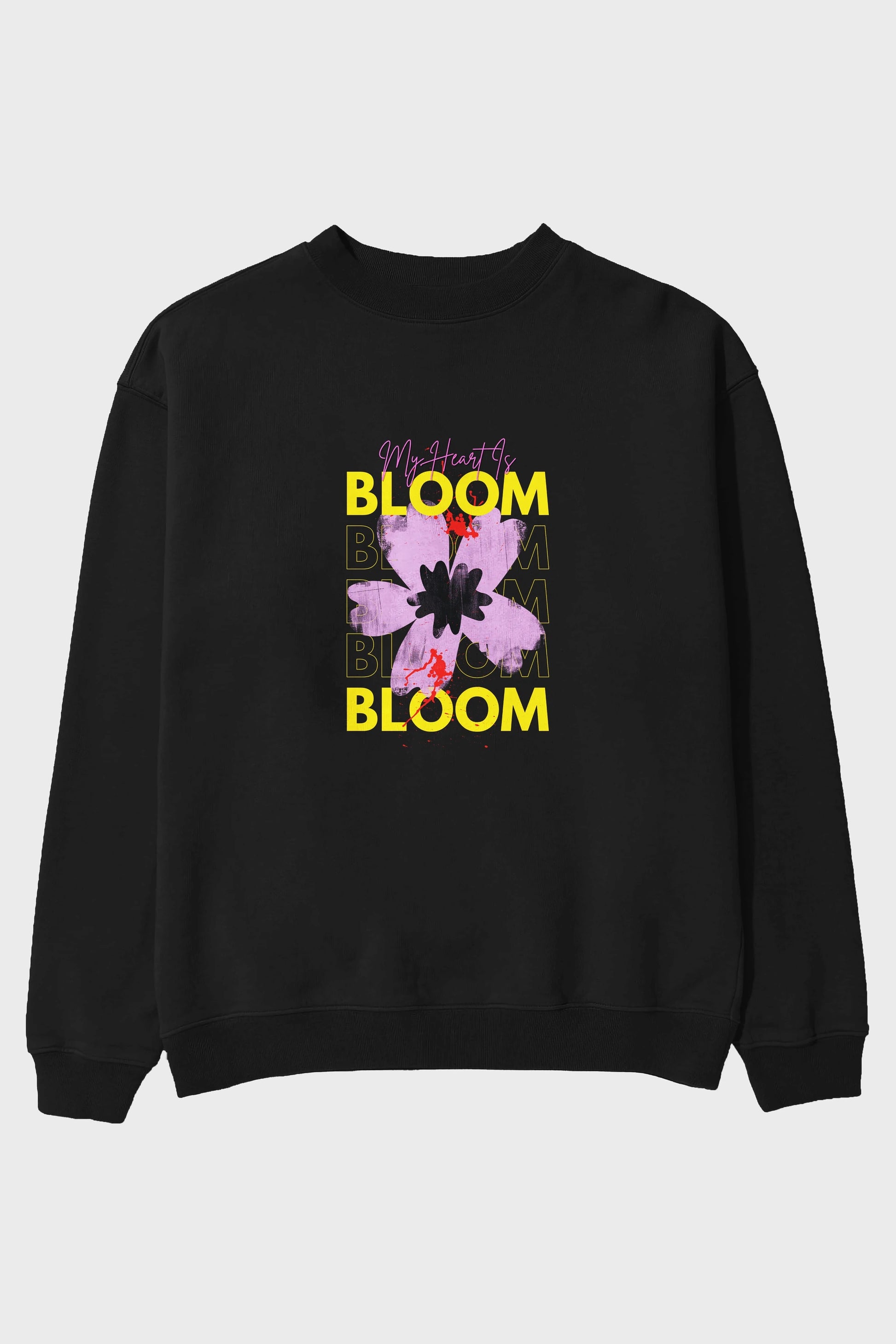 Bloom Yazılı Ön Baskılı Oversize Sweatshirt Erkek Kadın Unisex