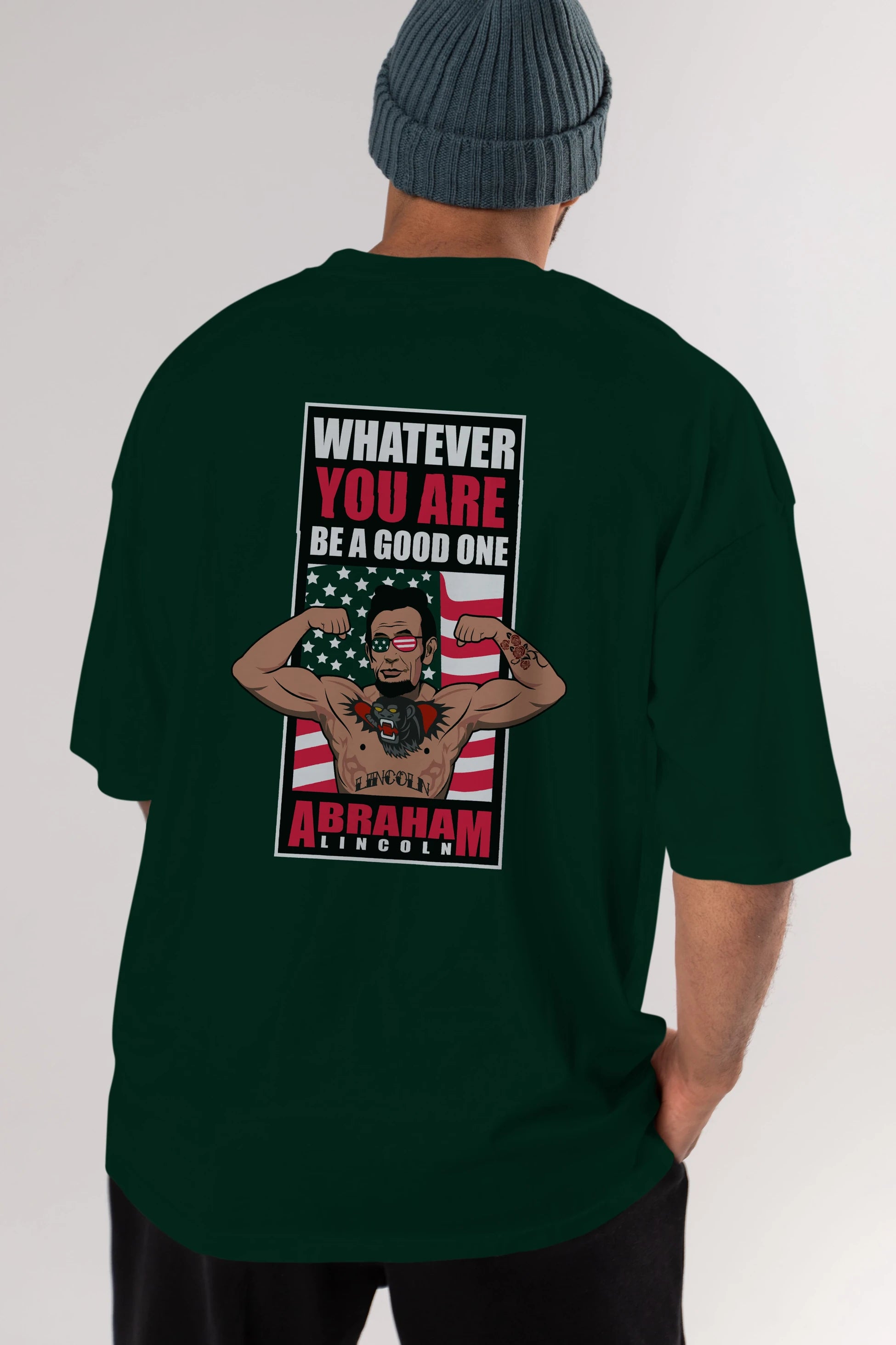 Lincoln Fighter Arka Baskılı Oversize t-shirt Erkek Kadın Unisex %100 Pamuk tişort