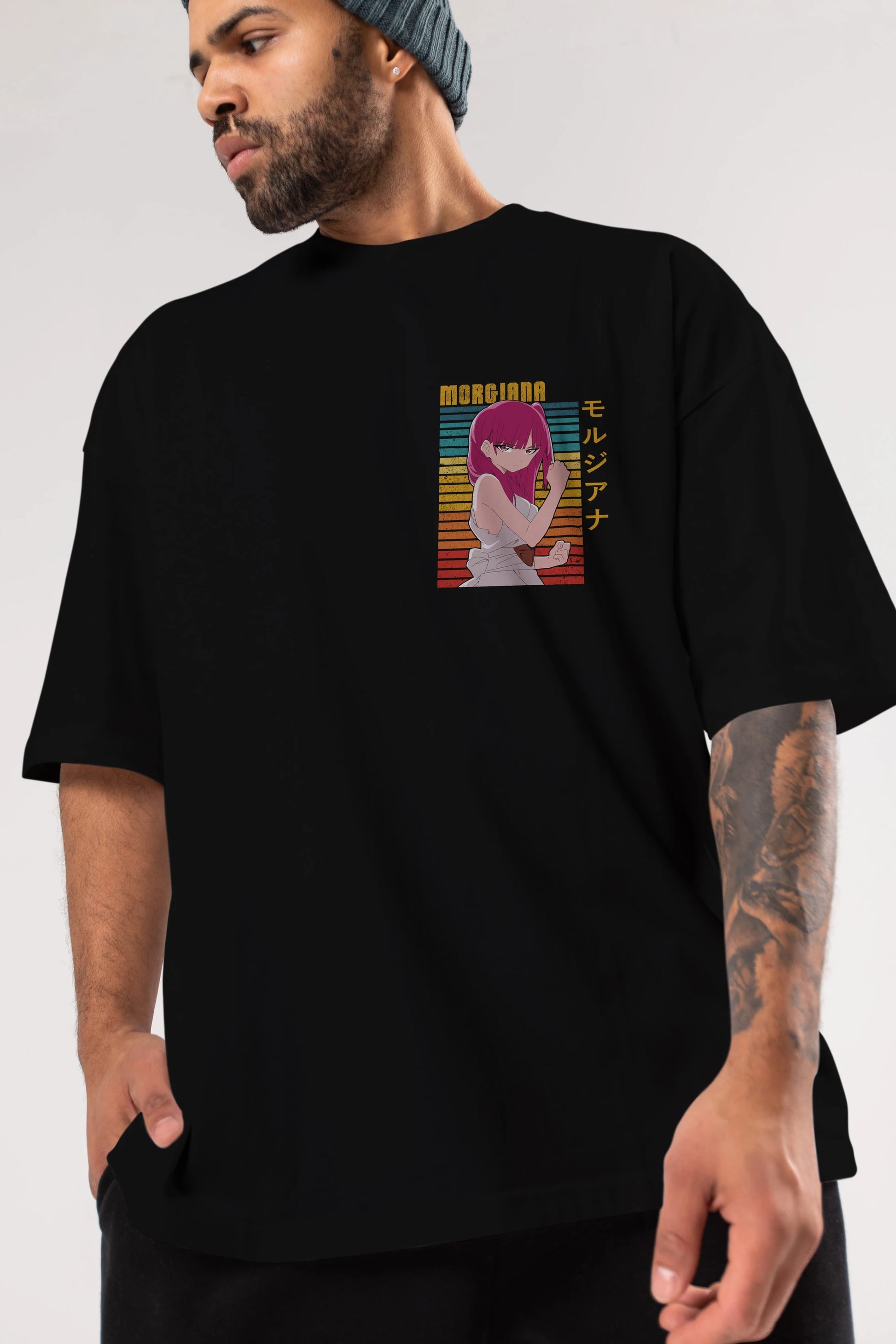 Morgiana 3 Ön Sol Baskılı Oversize t-shirt Erkek Kadın Unisex %100 Pamuk Bisiklet Yaka tişort