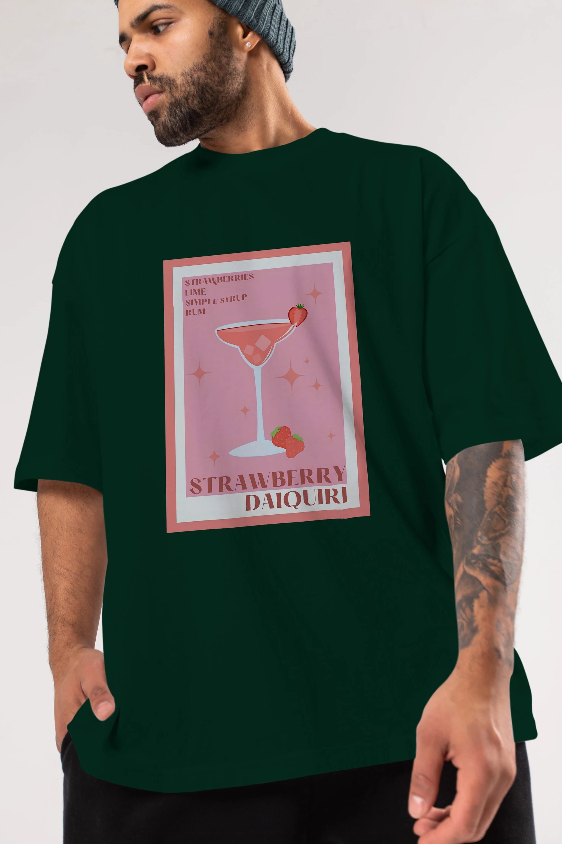 Strawberry Daiquiri Ön Baskılı Oversize t-shirt Erkek Kadın Unisex %100 Pamuk Bisiklet Yaka tişort
