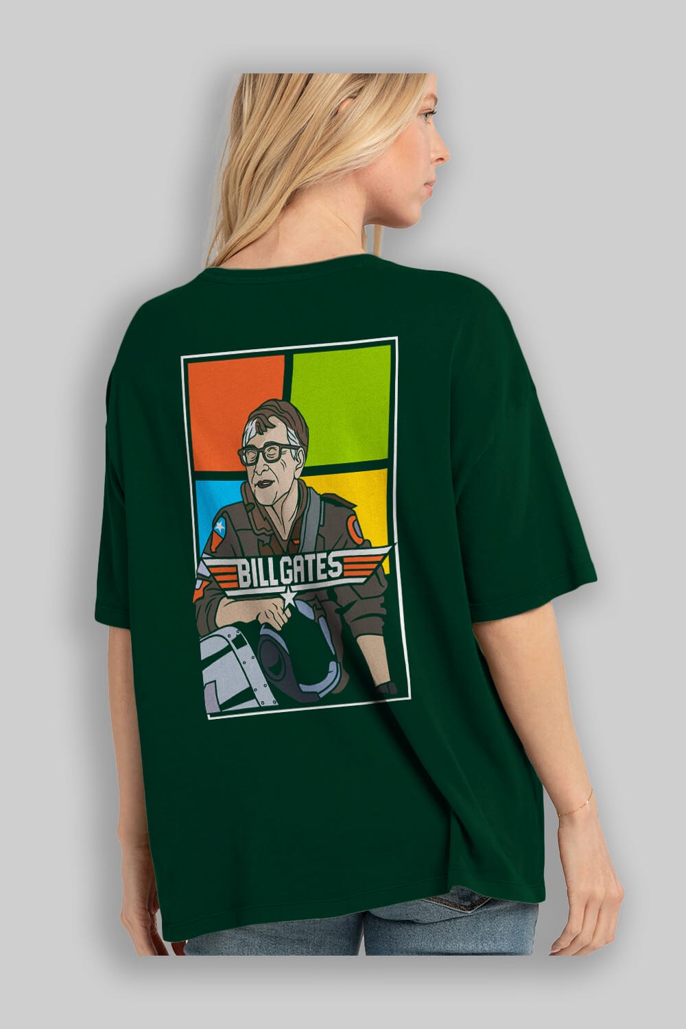Bill Gates Top Gun Arka Baskılı Oversize t-shirt Erkek Kadın Unisex %100 Pamuk tişort