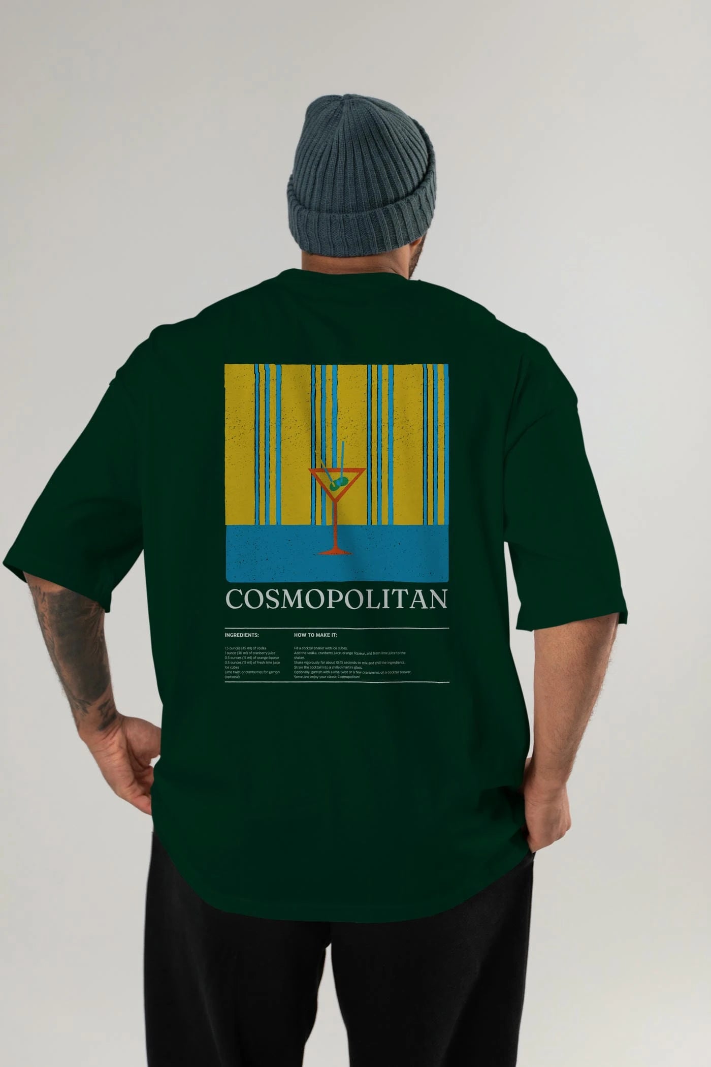 Cosmopolitan Kokteyl Serisi Arka Baskılı Oversize t-shirt Erkek Kadın %100 Pamuk Bisiklet Yaka tişort