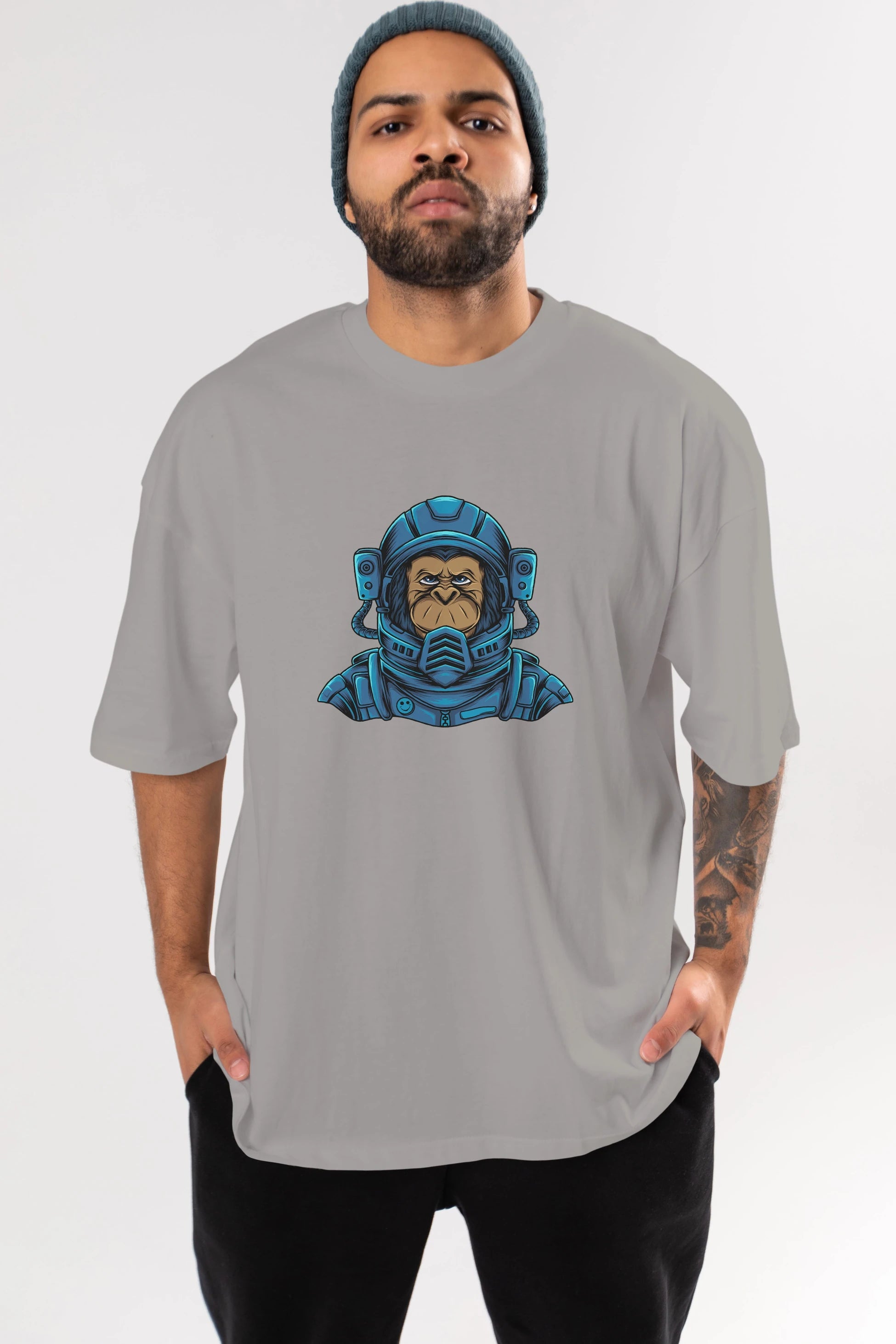 Astromonkey Ön Baskılı Oversize t-shirt Erkek Kadın Unisex