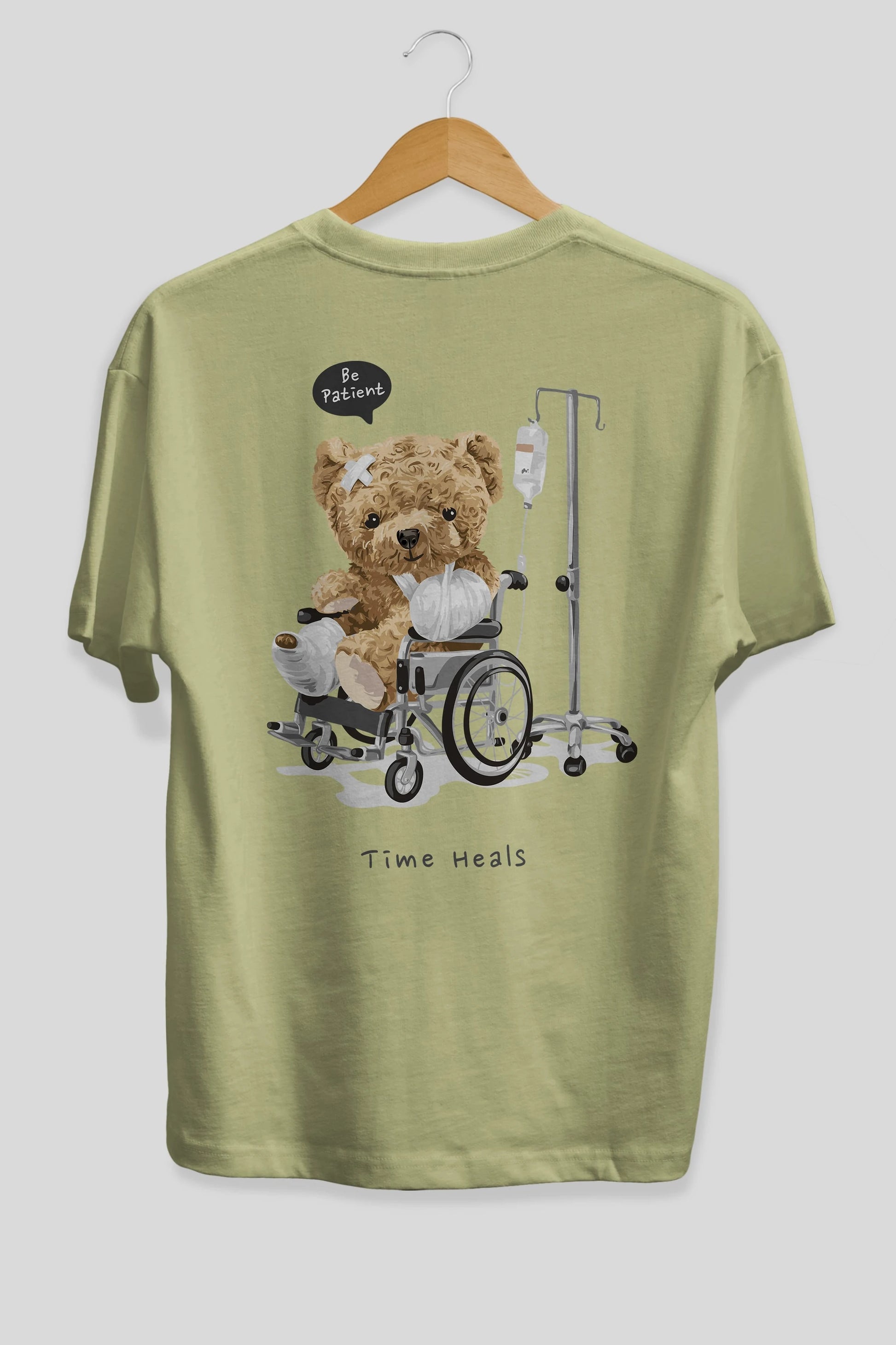 Teddy Bear Time Heals Arka Baskılı Oversize t-shirt Erkek Kadın Unisex %100 Pamuk