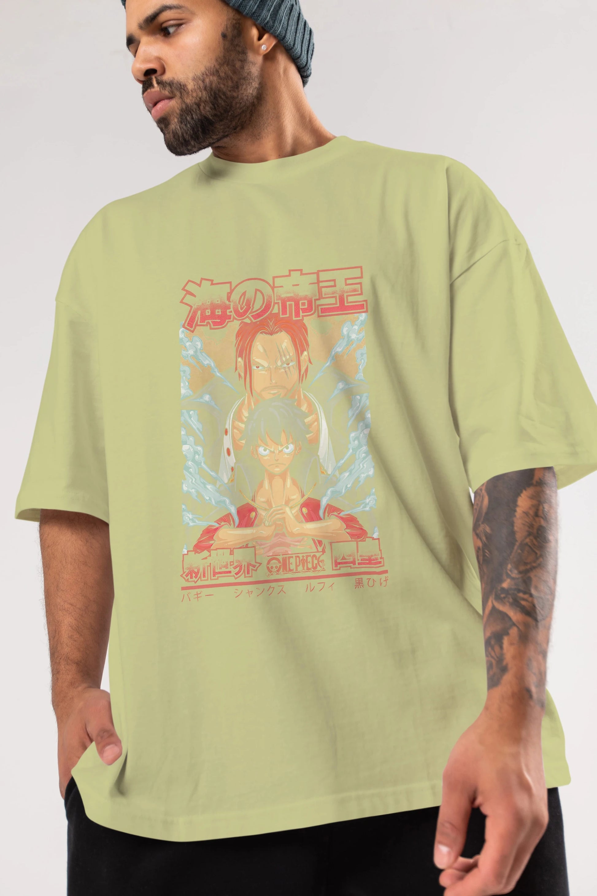 MONKEY D. LUFF and SHANKS Anime Ön Baskılı Oversize t-shirt %100 pamuk Erkek Kadın Unisex