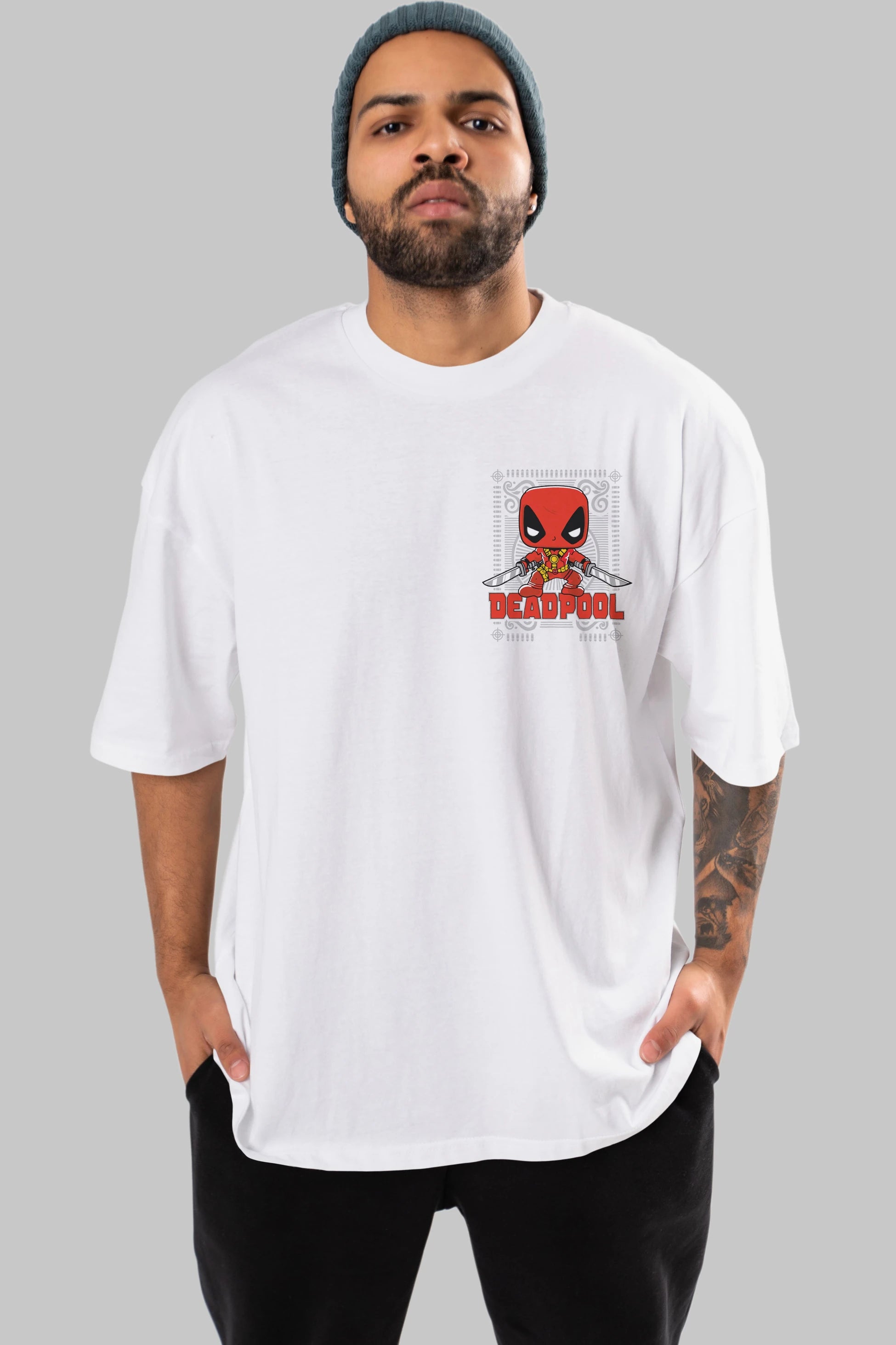 Deadpool (17) Ön Sol Baskılı Oversize t-shirt Erkek Kadın Unisex %100 Pamuk Bisiklet Yaka tişort