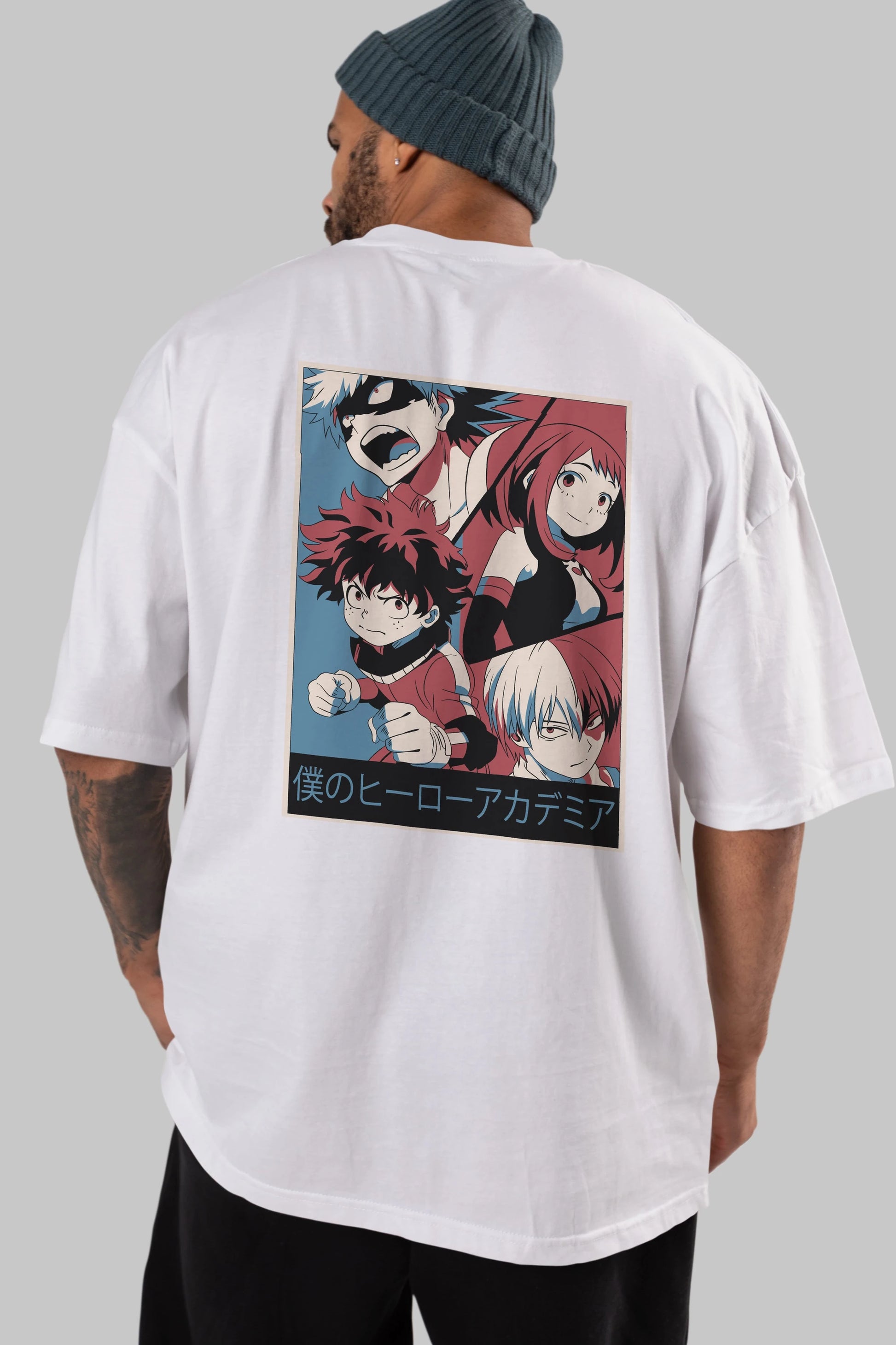 BokuNoHero Anime Arka Baskılı Oversize t-shirt Erkek Kadın Unisex