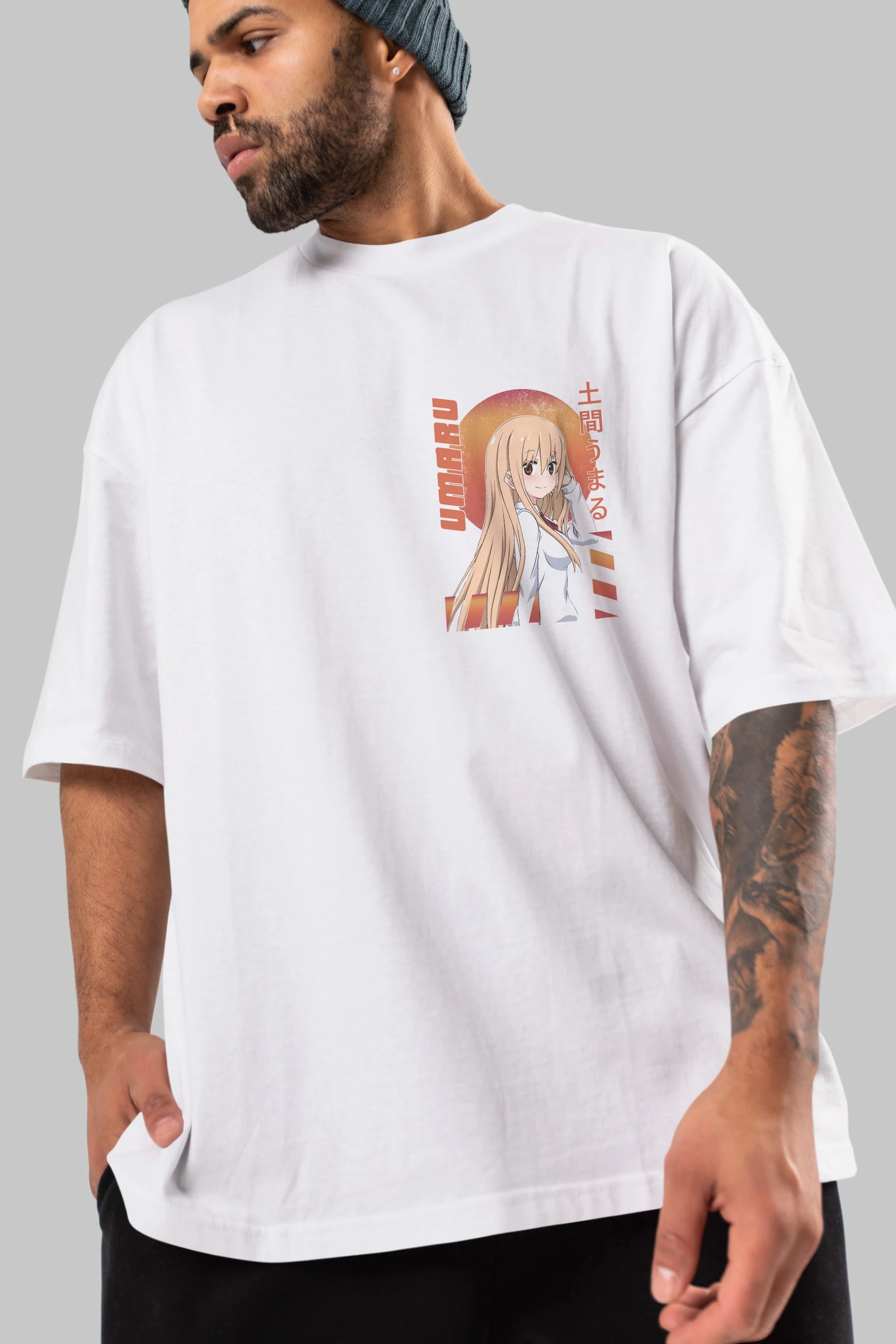 Umaru Doma 5 Ön Sol Baskılı Oversize t-shirt Erkek Kadın Unisex %100 Pamuk Bisiklet Yaka tişort