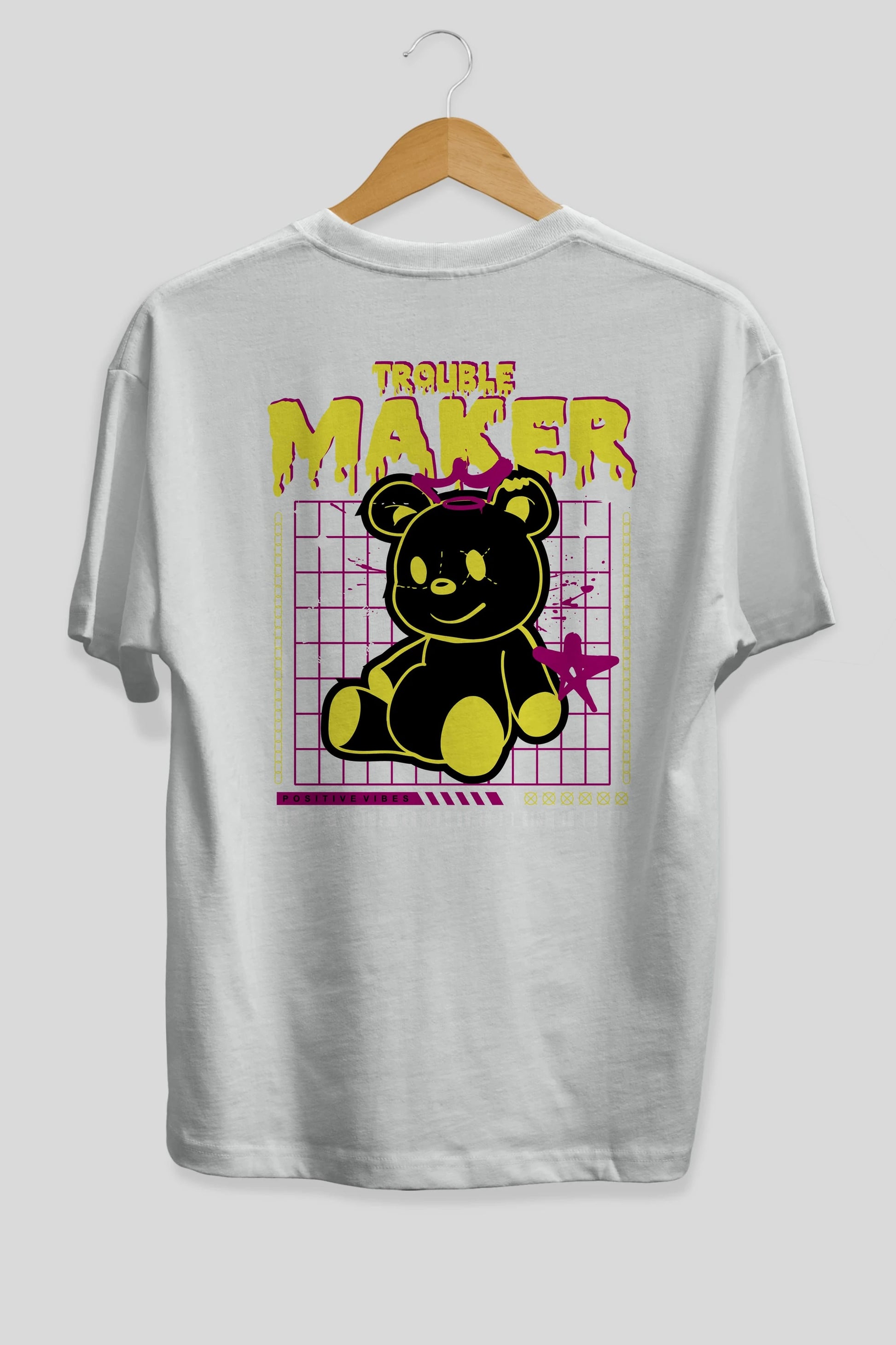 Teddy Bear Trouble Maker Arka Baskılı Oversize t-shirt Erkek Kadın Unisex