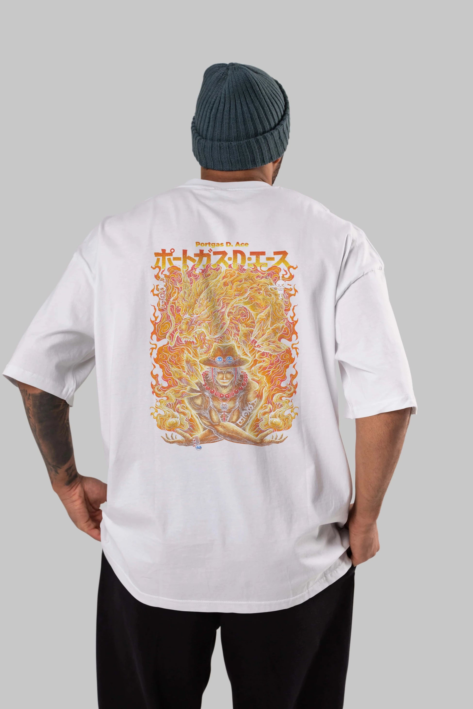 PORTGAS D. ACE Anime Arka Baskılı Oversize t-shirt Erkek Kadın Unisex