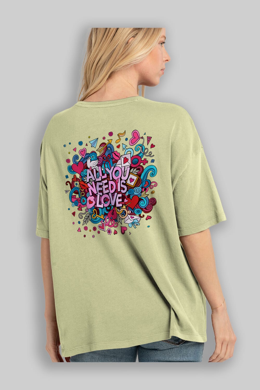 Cute Fun Colorful Heart Art Love Arka Baskılı Oversize t-shirt Erkek Kadın Unisex