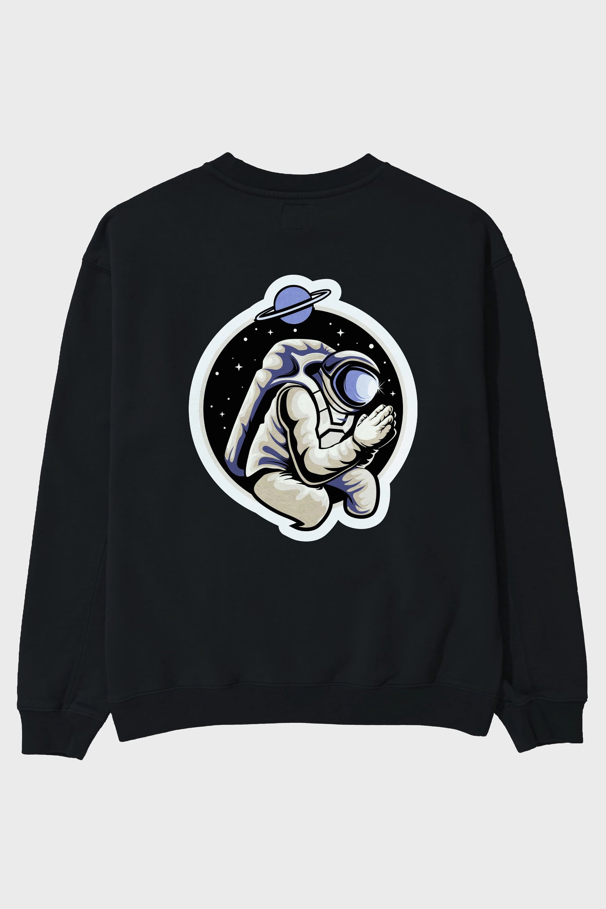 Astronaut Praying Sticker Arka Baskılı Oversize Sweatshirt Erkek Kadın Unisex