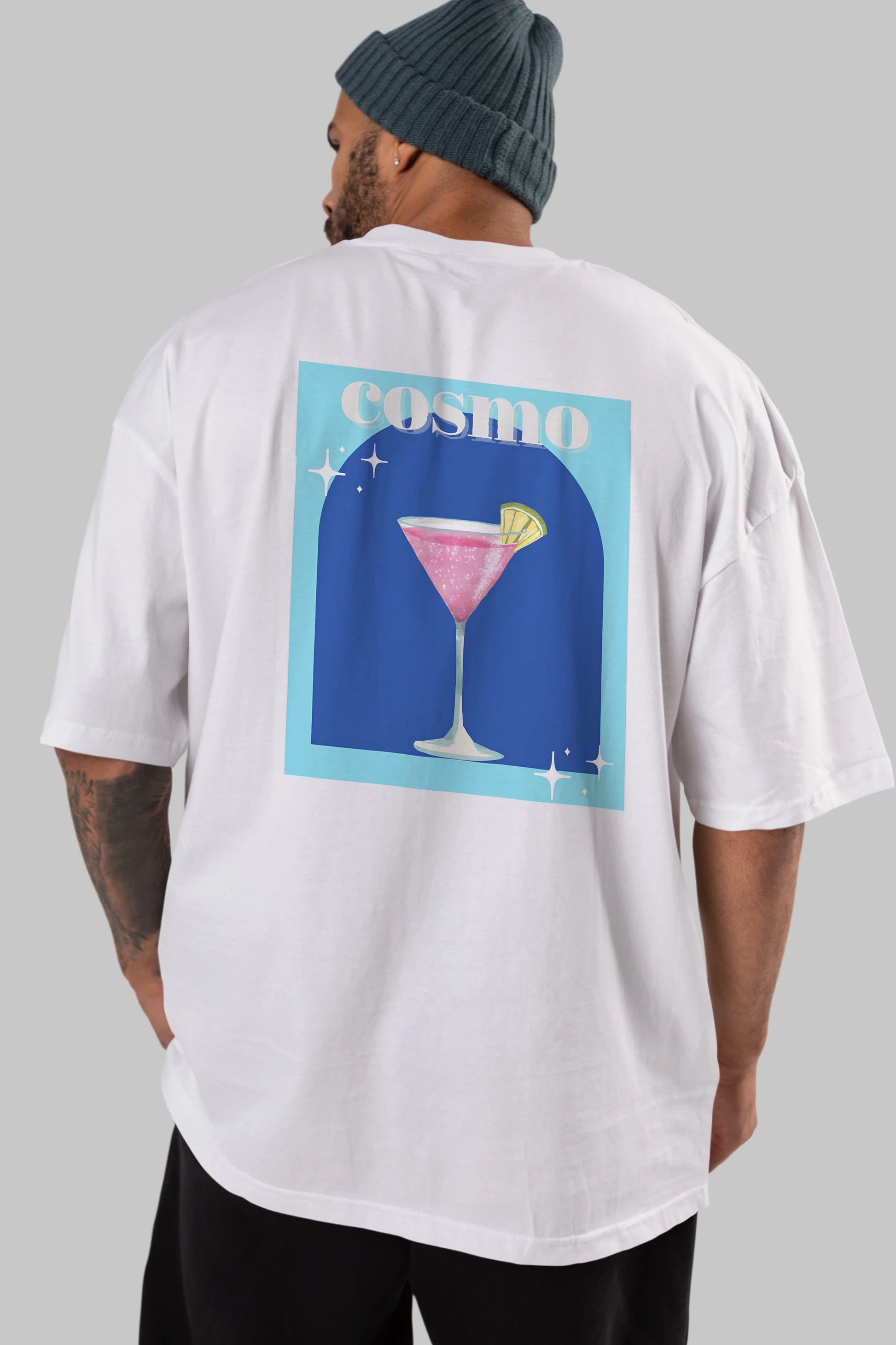 Cosmopolitan 2 Arka Baskılı Oversize t-shirt Erkek Kadın Unisex %100 Pamuk Bisiklet Yaka tişort